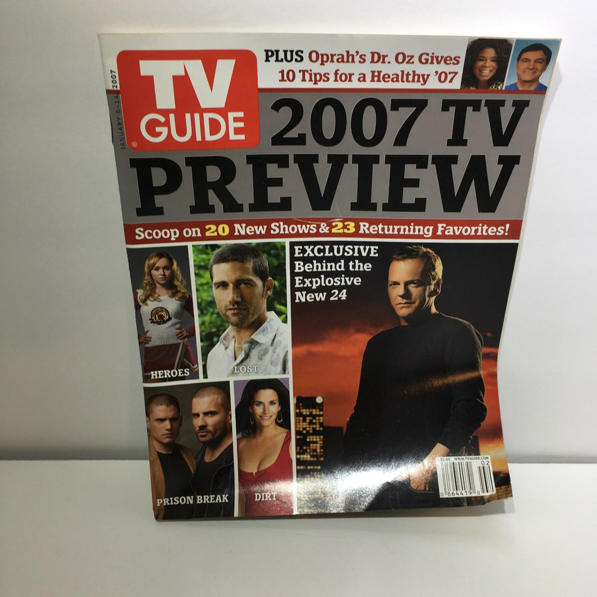 Cover of TV Guide January 8-14, 2007 featuring a TV preview of popular shows including Heroes, Lost, Prison Break, and Dirt, highlighting 20 new shows and returning favorites.