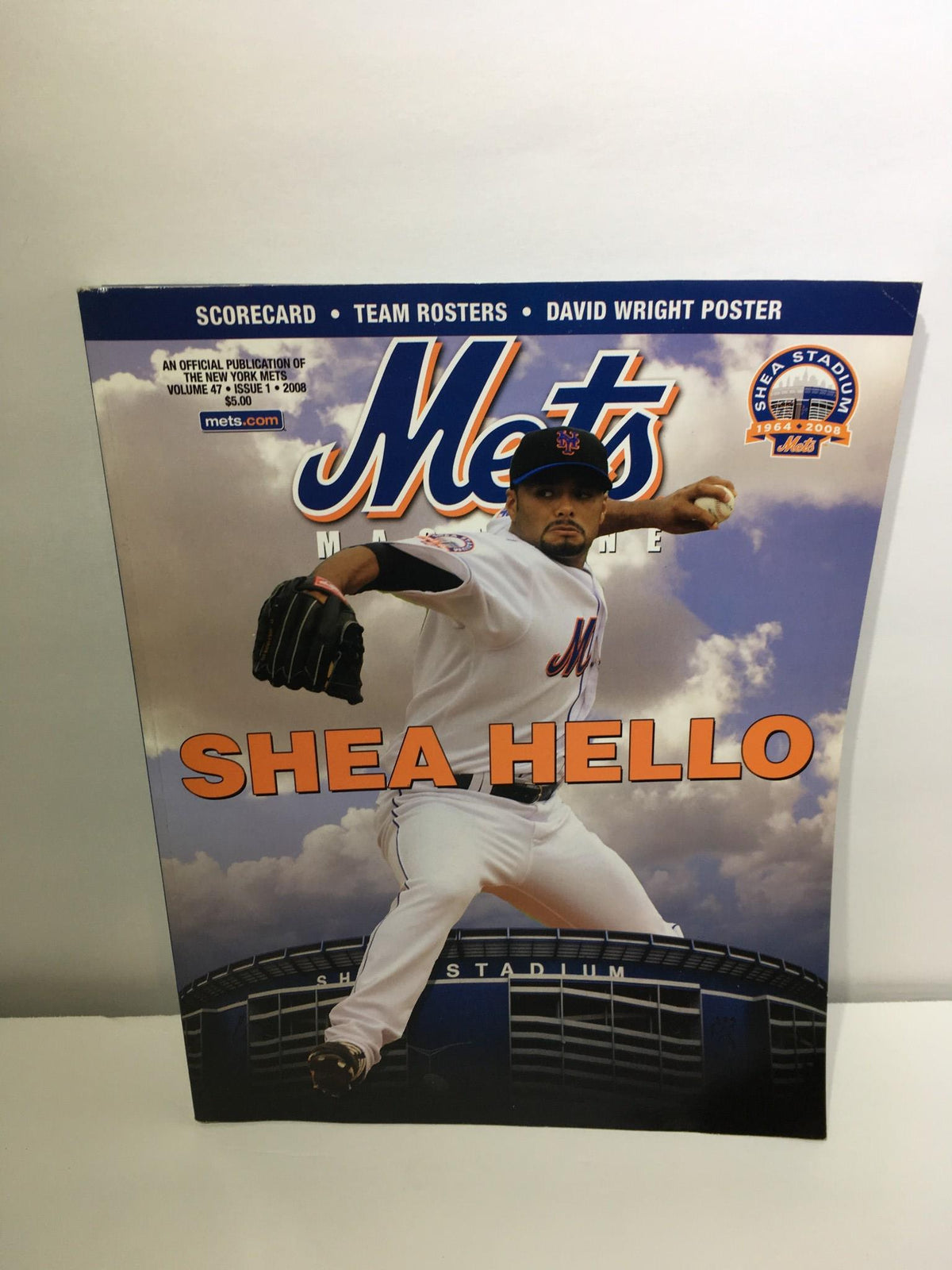 Cover of Mets Official Magazine Volume 47 Issue 1 2008 titled 'Shea Hello' featuring a player from the New York Mets.