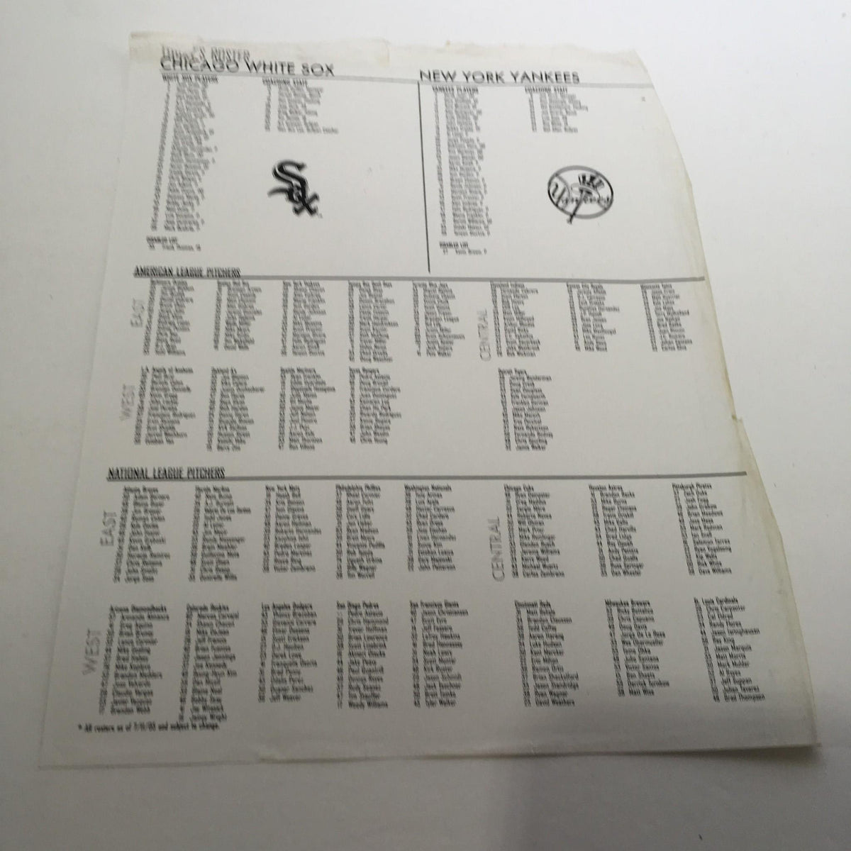 2005 Chicago White Sox edition 14 volume 4 Magazine roster page featuring Chicago White Sox and New York Yankees players and coaching staff.