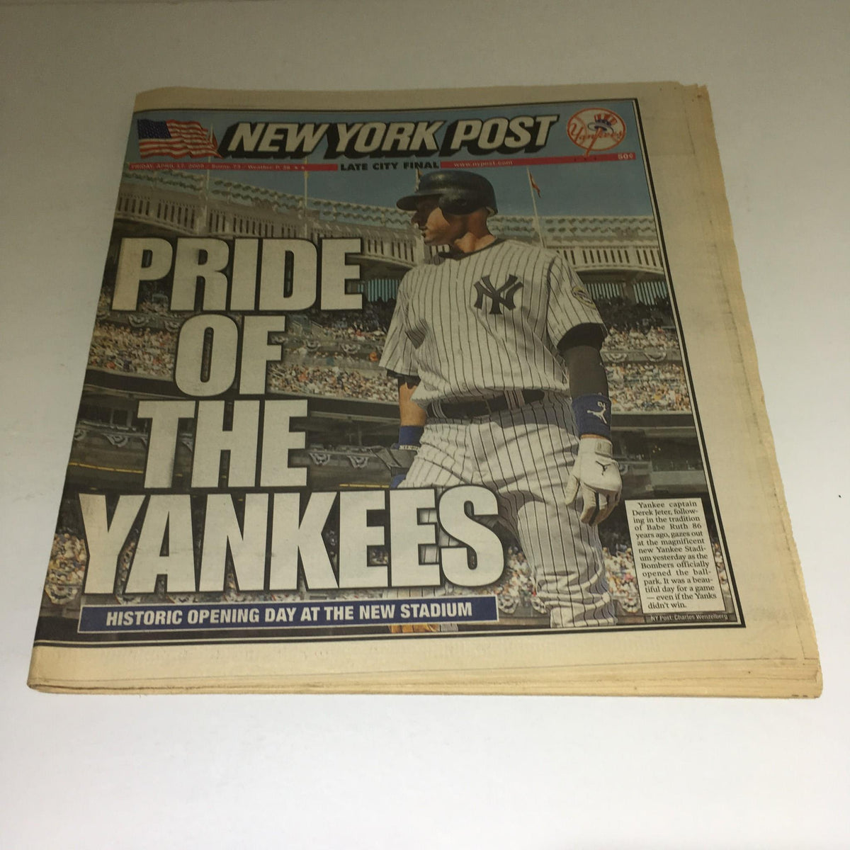 Vintage New York Post from April 17, 2009, showcasing a featured article 'Pride of the Yankees' with a player in Yankees attire on the cover.