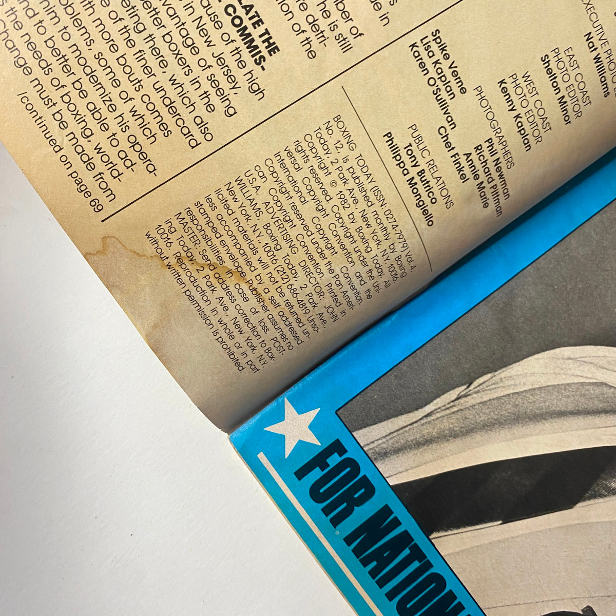 Close-up of an article from Boxing Today Magazine, January 1983, with details on boxing history and fighter insights, including mentions of notable boxers.
