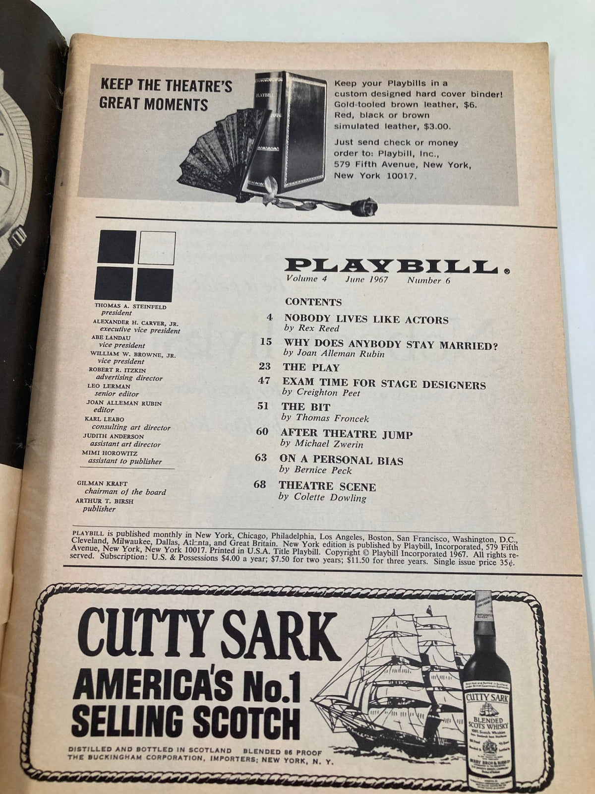 Interior view of the 1967 Playbill for The Plymouth Theatre containing listings and content details, including a section on playwrights.