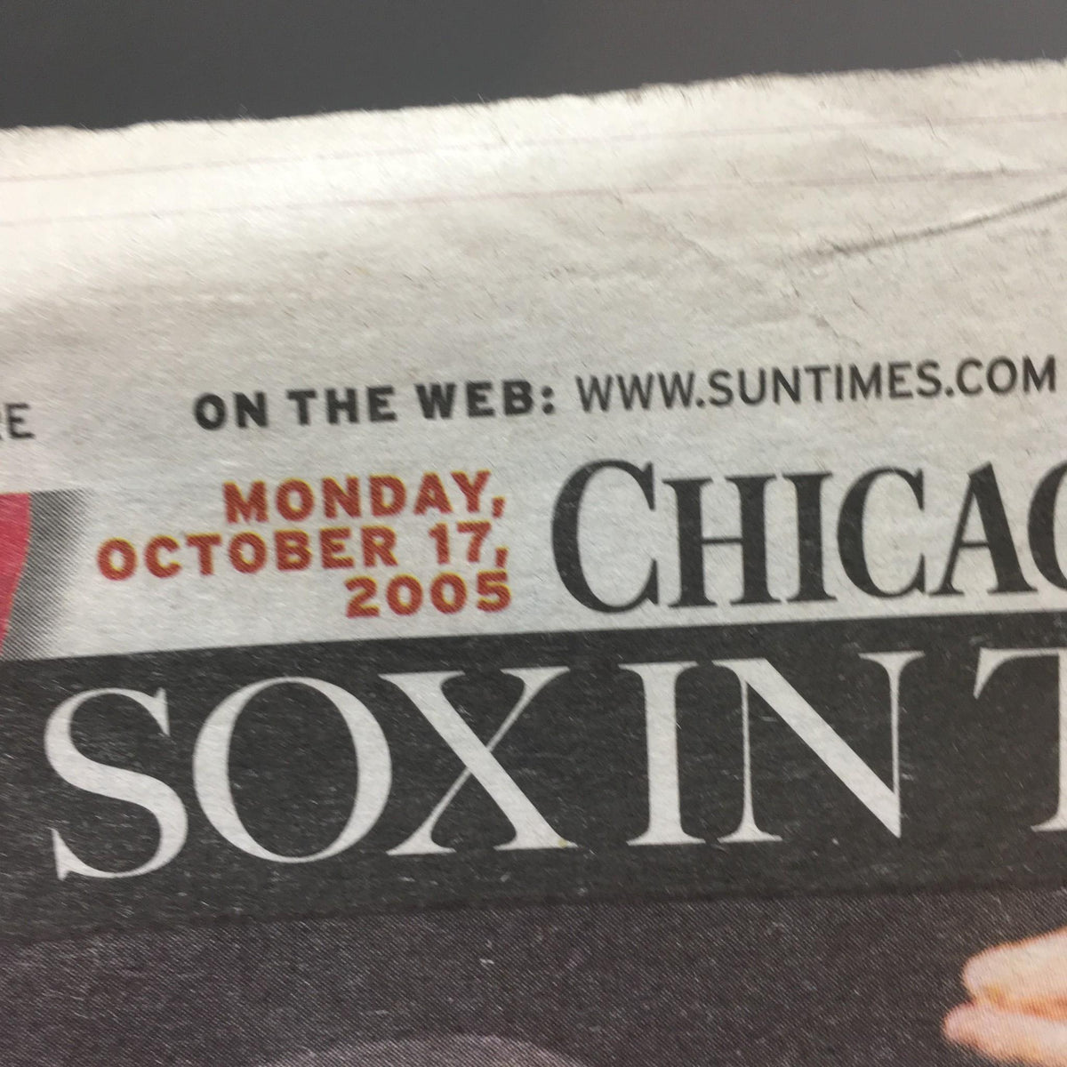 Headline from the Chicago Sun-Times on October 17, 2005, marking the Chicago White Sox's World Series appearance for the first time since 1959.