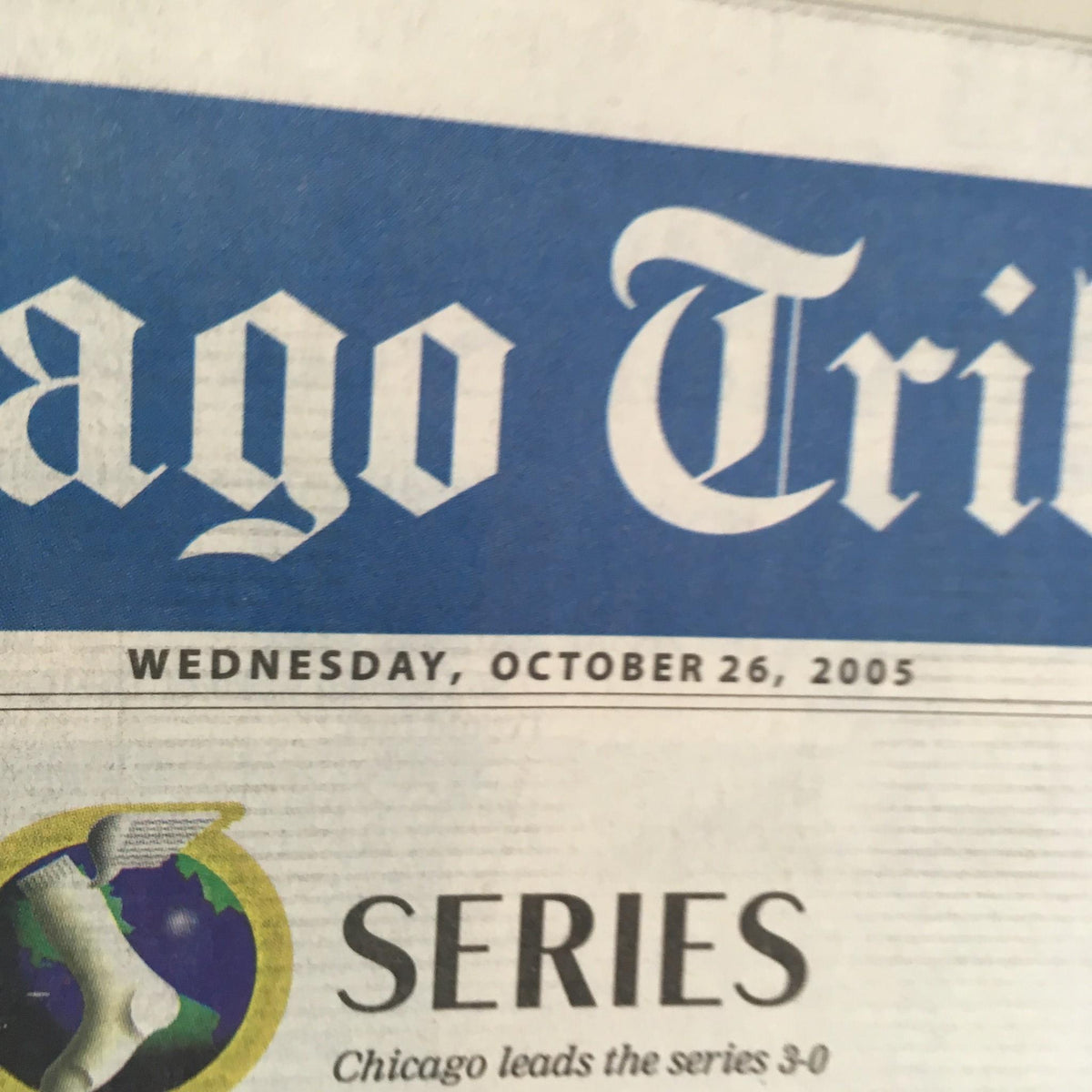 Chicago Tribune newspaper header from October 26, 2005, featuring the date prominently displayed. Highlights the paper's focus on a significant sports event.
