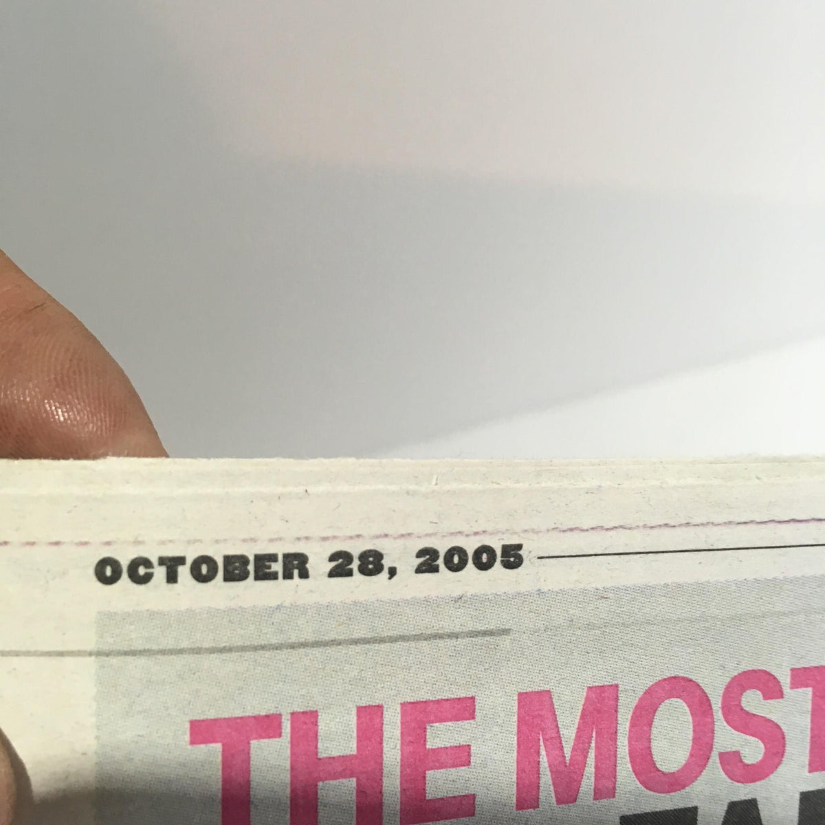 Detail of the top edge of the Chicago Red Eye newspaper dated October 28, 2005.
