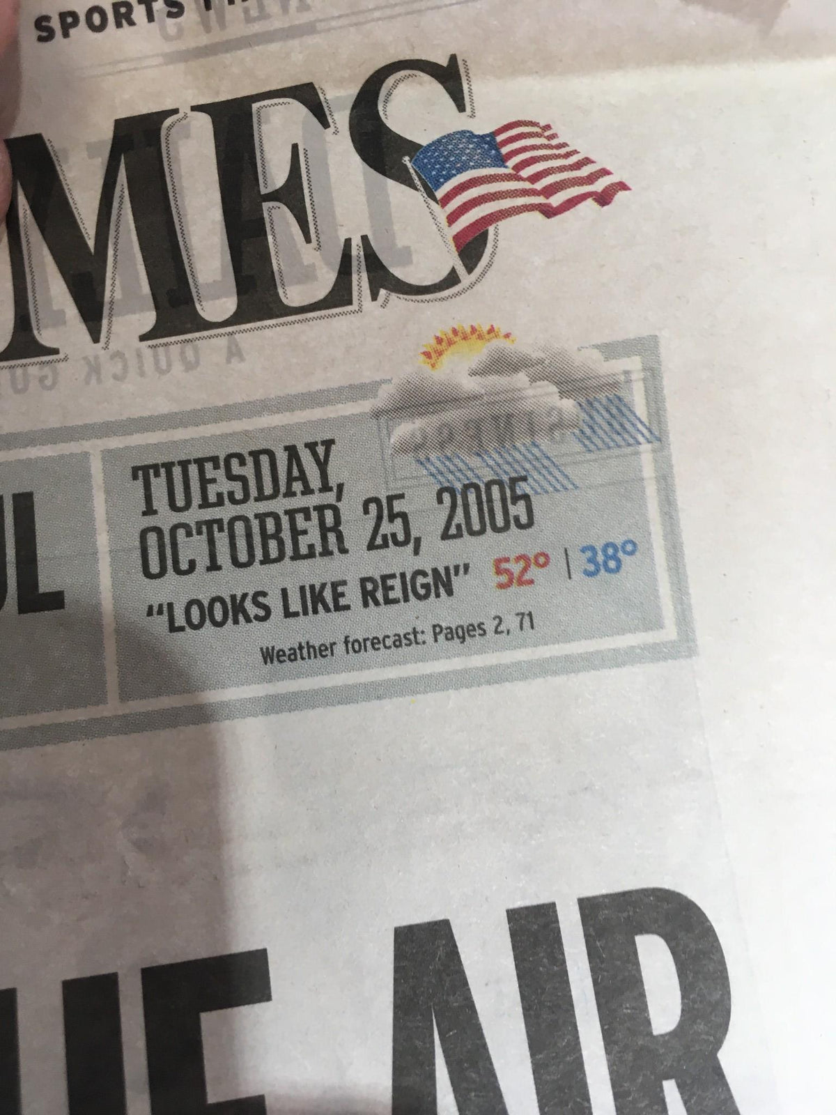 Chicago Sun-Times: October 25, 2005 weather forecast section showing temperatures and a brief summary of conditions, highlighting the date and edition of the newspaper.