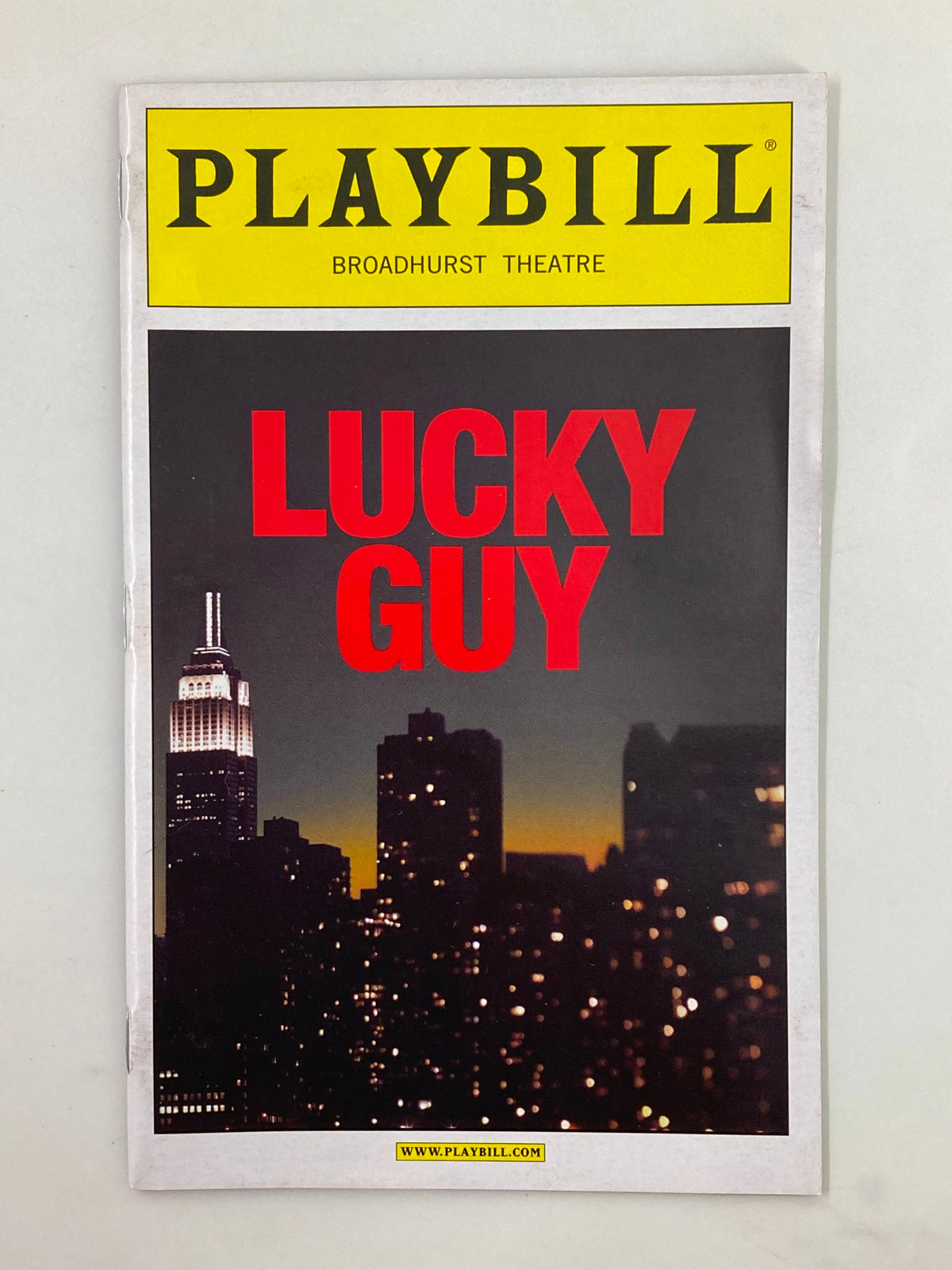 2013 Playbill for Broadhurst Theatre's production of Lucky Guy featuring Tom Hanks.