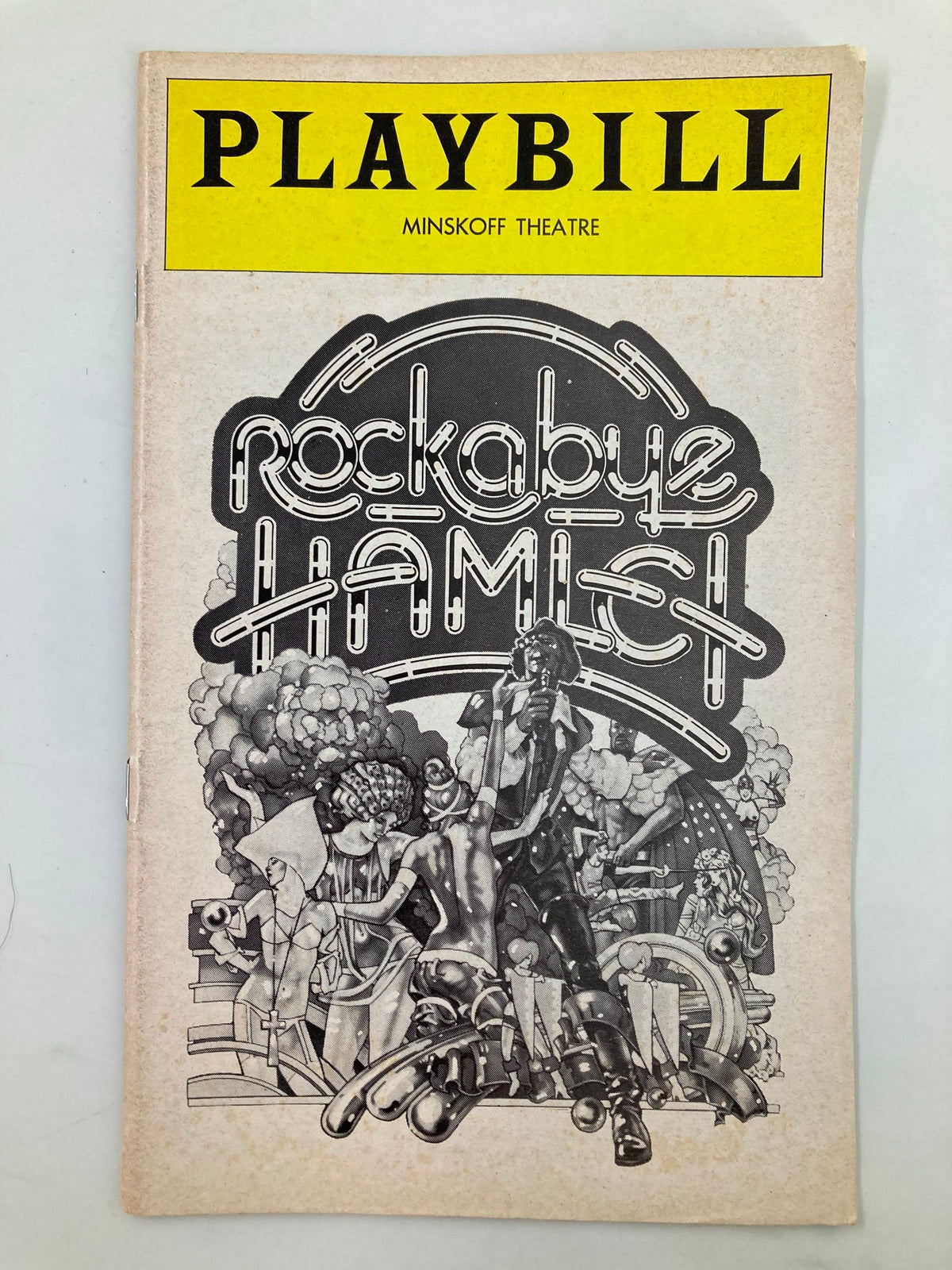 1976 Playbill from the Minskoff Theatre for Rockabye Hamlet, featuring the bold graphic design and vibrant title.