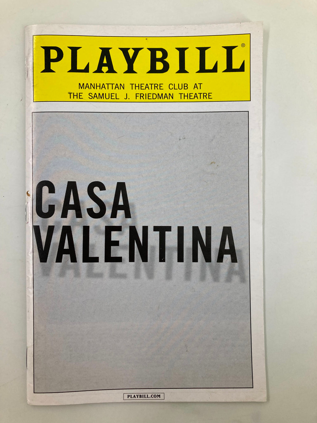 2014 Playbill from the Manhattan Theatre Club featuring Casa Valentina, showcasing the show's title prominently on the cover.