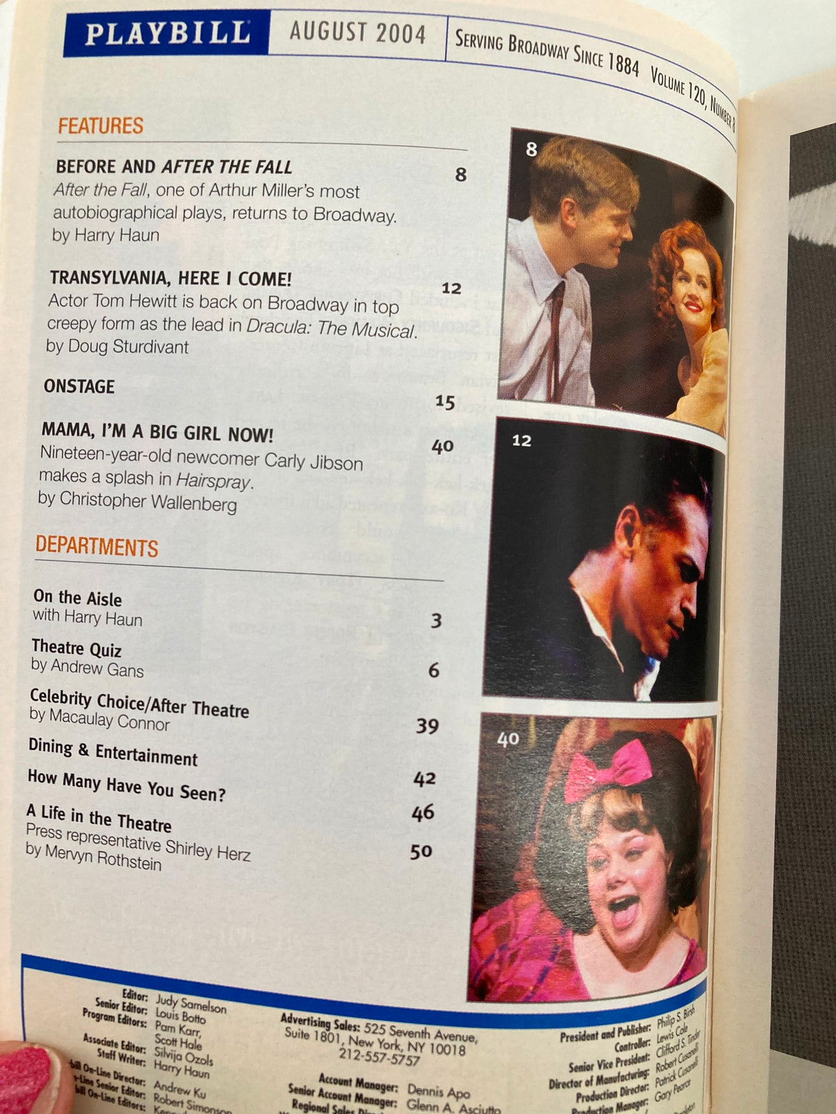 2004 Playbill Circle in the Square Frozen, showcasing the August 2004 table of contents including notable productions and performances.