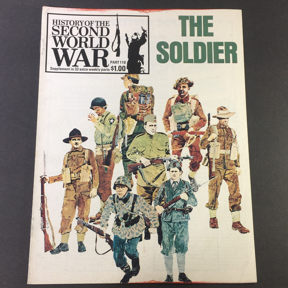 Cover of VTG History of the Second World War Part 110, featuring illustrations of soldiers including ANZAC and German troops, showcasing various military uniforms from that era.
