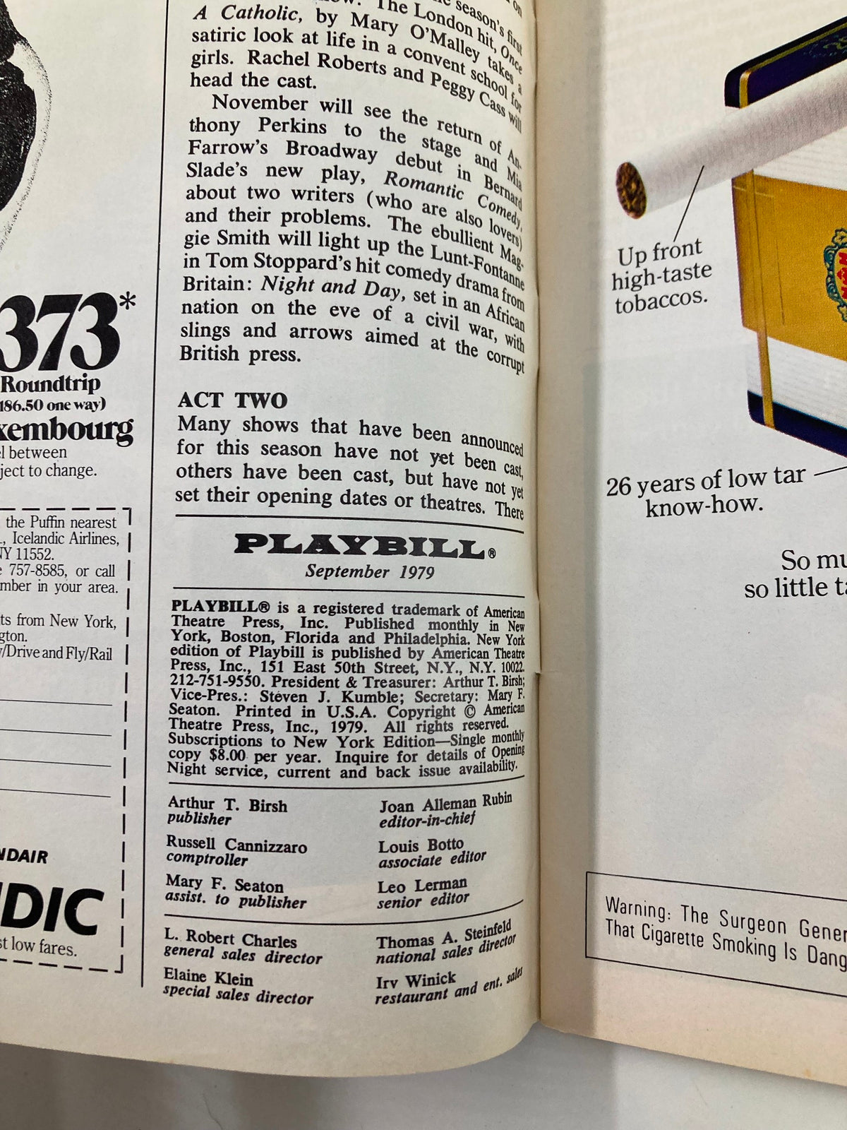 1979 Playbill St. James Theatre The 1940's Radio Hour interior page showcasing playbill details and credits for the production.