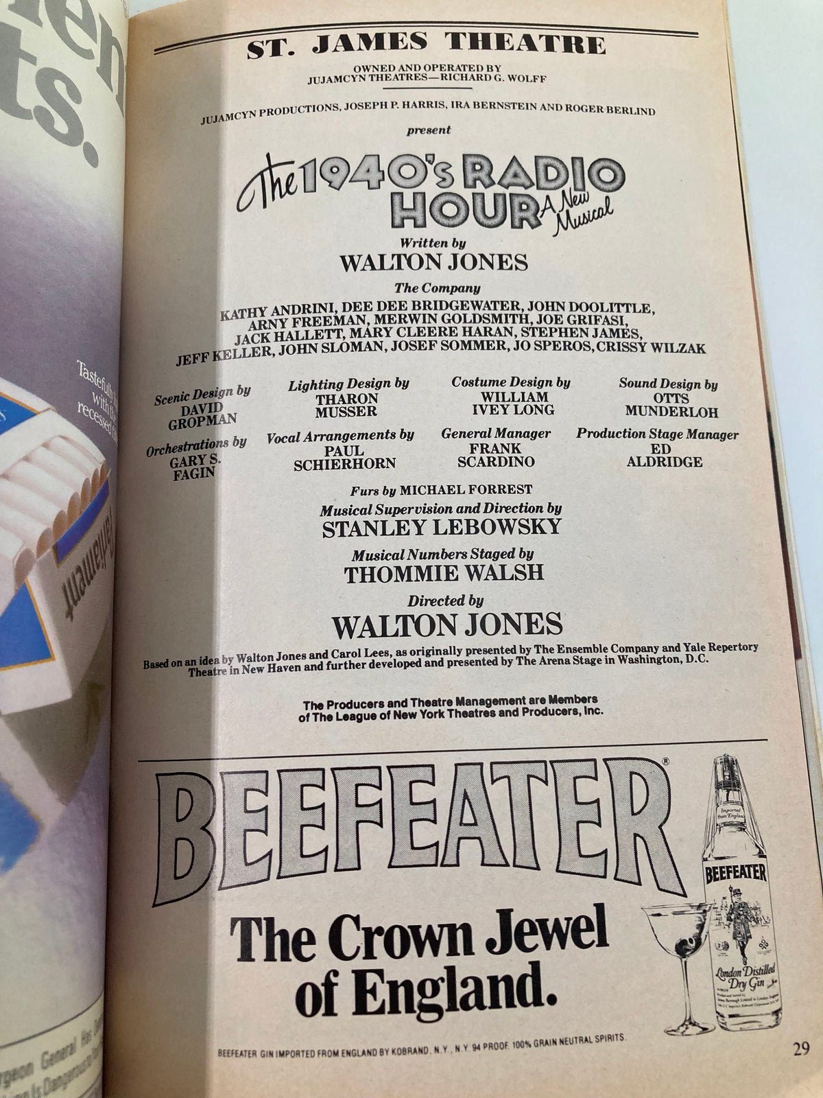 1979 Playbill St. James Theatre The 1940's Radio Hour page highlighting the cast and creative team along with a beverage advertisement.