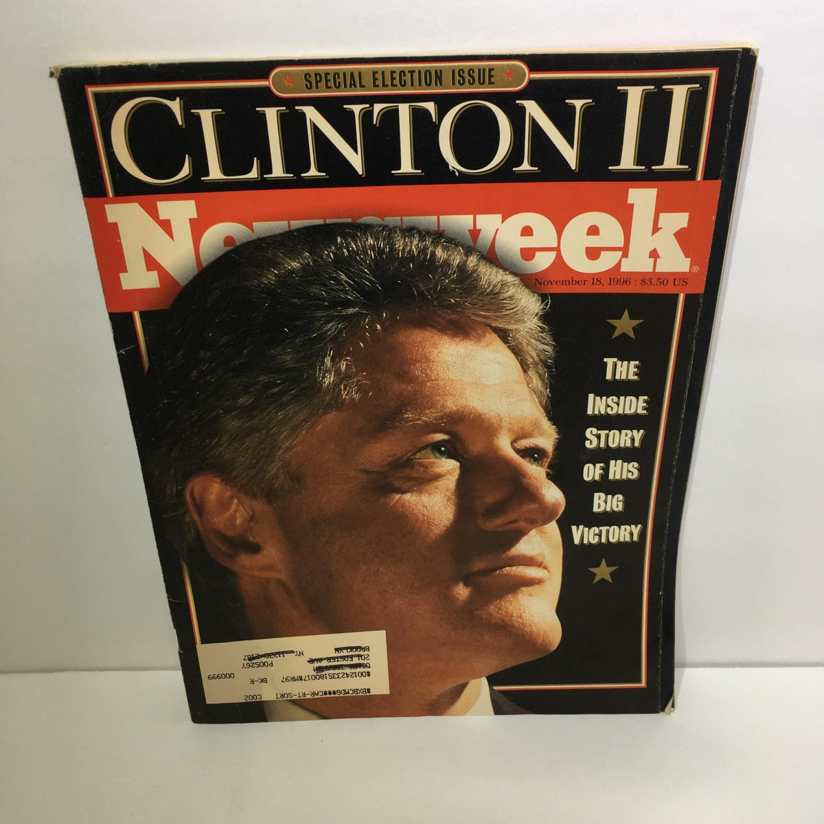 Cover of Newsweek Magazine: Special Election Issue Clinton II, November 18, 1996, featuring a close-up of Bill Clinton's profile with the tagline 'The Inside Story of His Big Victory'.