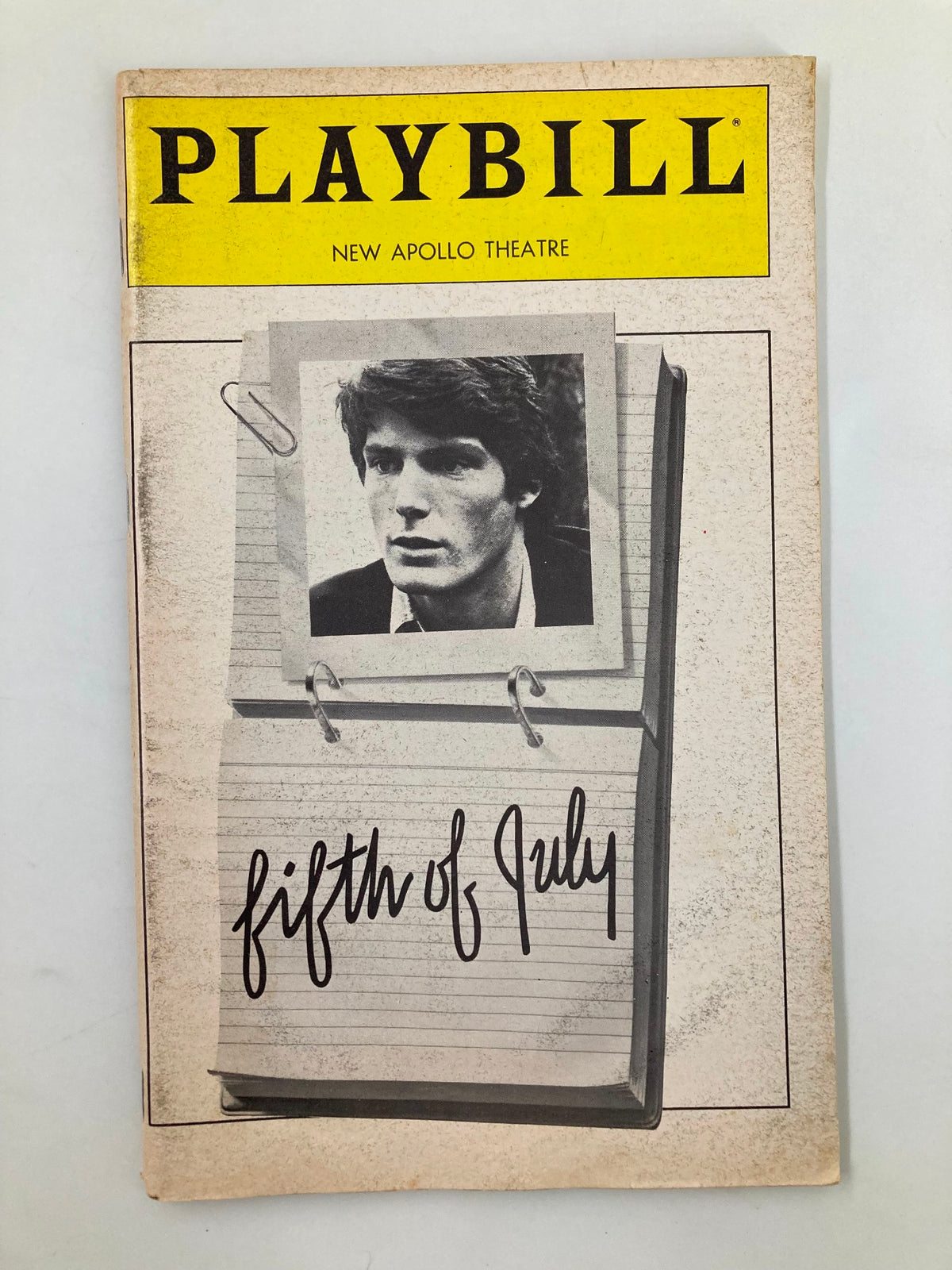 1981 Playbill for Fifth of July at New Apollo Theatre featuring Christopher Reeve on the cover, highlighting vintage theater memorabilia and American theatrical history.