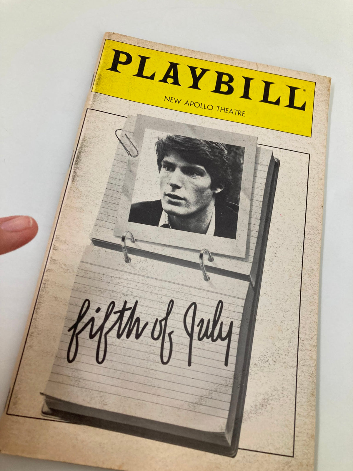 1981 Playbill for 'Fifth of July' at New Apollo Theatre featuring a black and white image of Christopher Reeve on the cover.