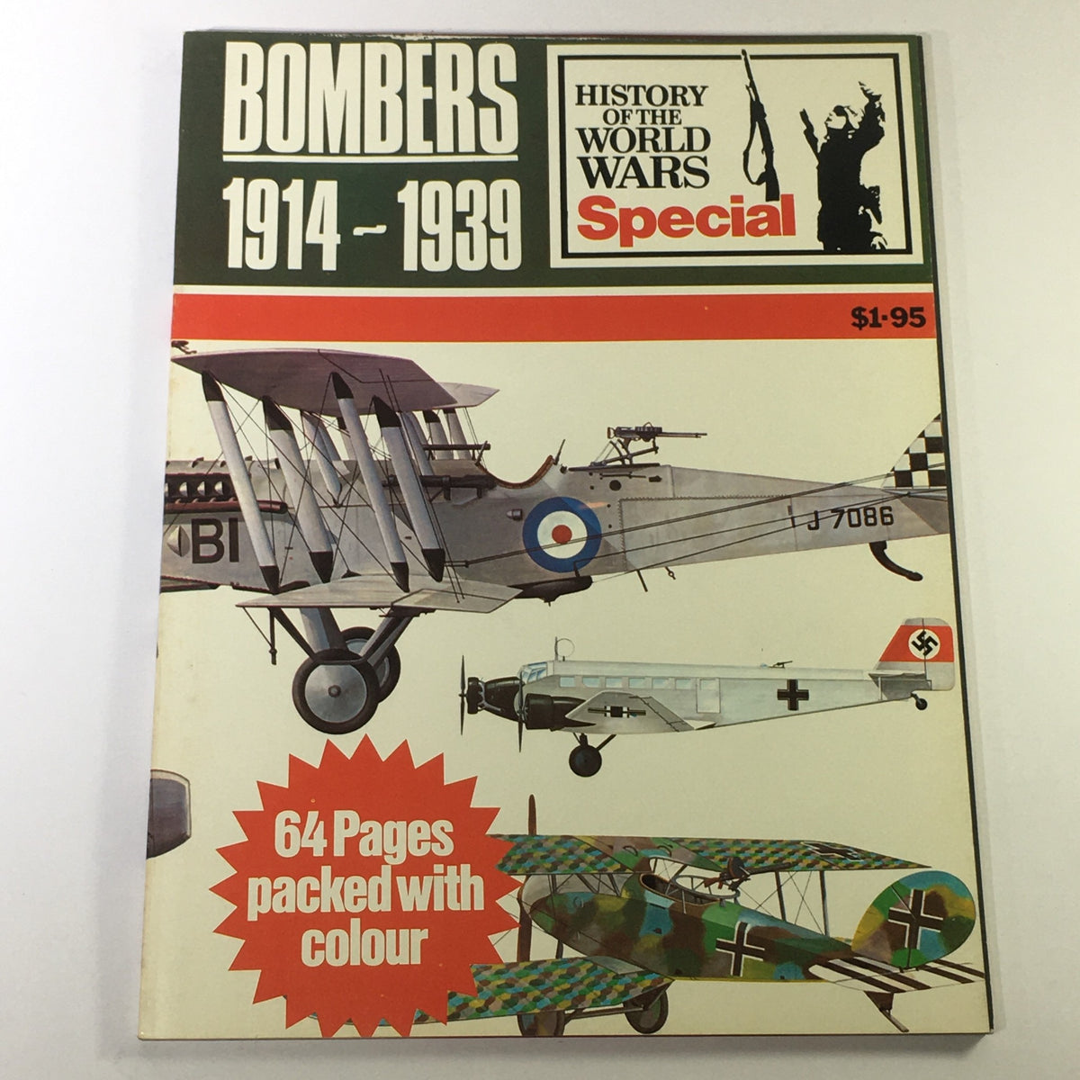 Cover of VTG History of the World Wars Special January 1974 - Bombers 1914-1939 featuring various historical bombers and military aircraft, highlighting 64 pages packed with color illustrations.