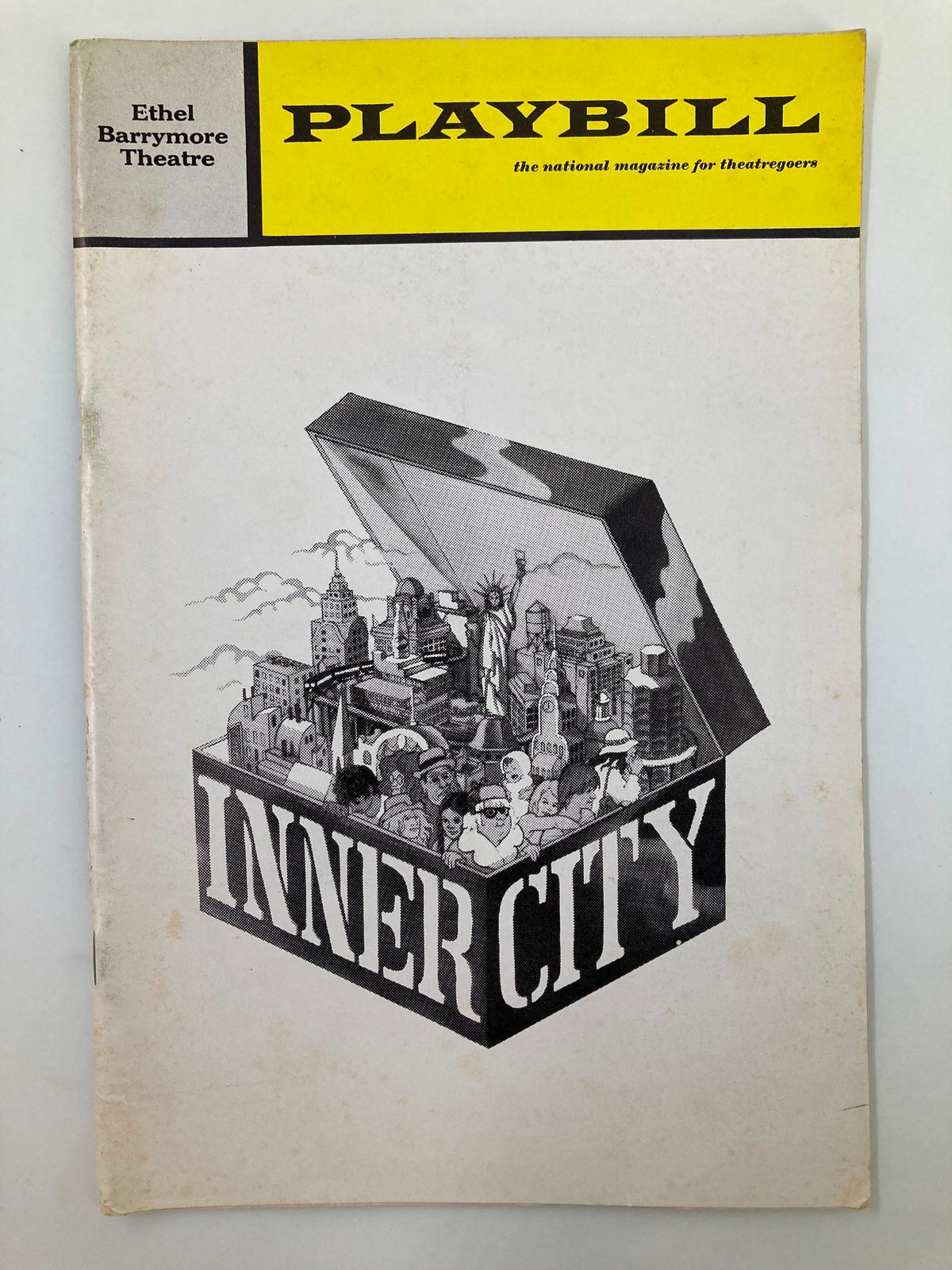 Cover of the 1972 Playbill from Ethel Barrymore Theatre featuring 'Inner City: A Street Cantata' by Joy Garrett, showcasing a dramatic design with iconic city imagery.