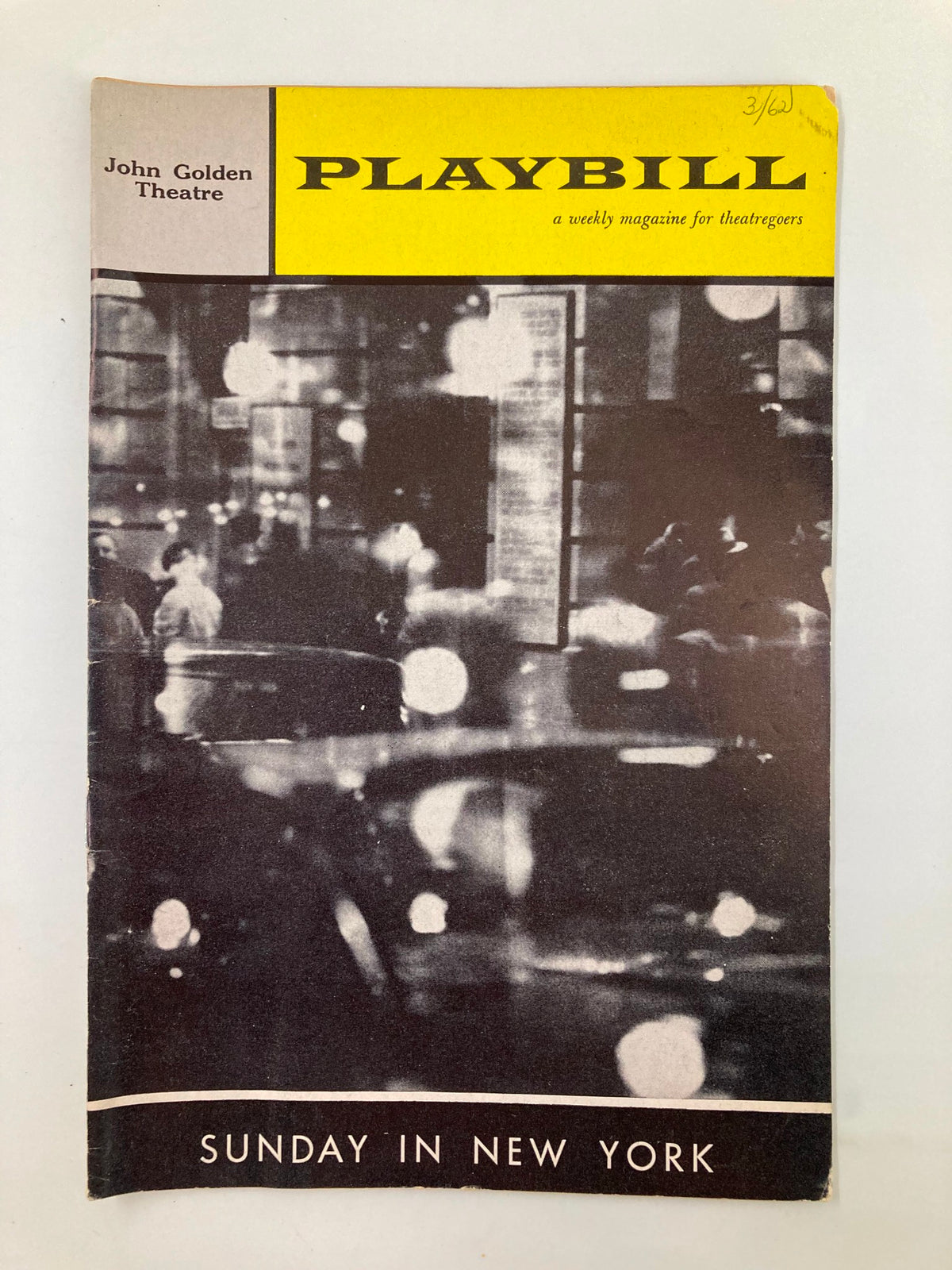 1962 Playbill featuring Pat Stanley in Sunday in New York at John Golden Theatre, showcasing a vintage design that captures the essence of classic Broadway theater.