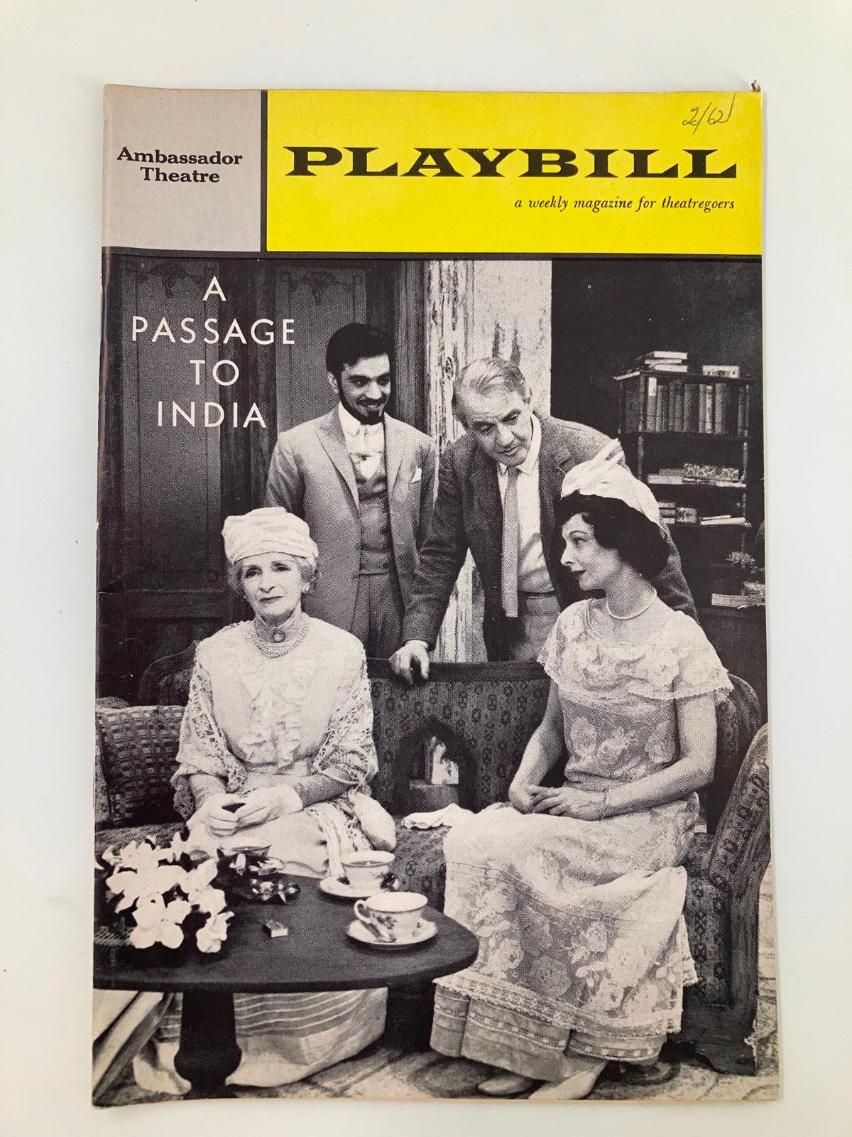 1962 Playbill for A Passage to India at the Ambassador Theatre featuring cast members in period costume during a scene.