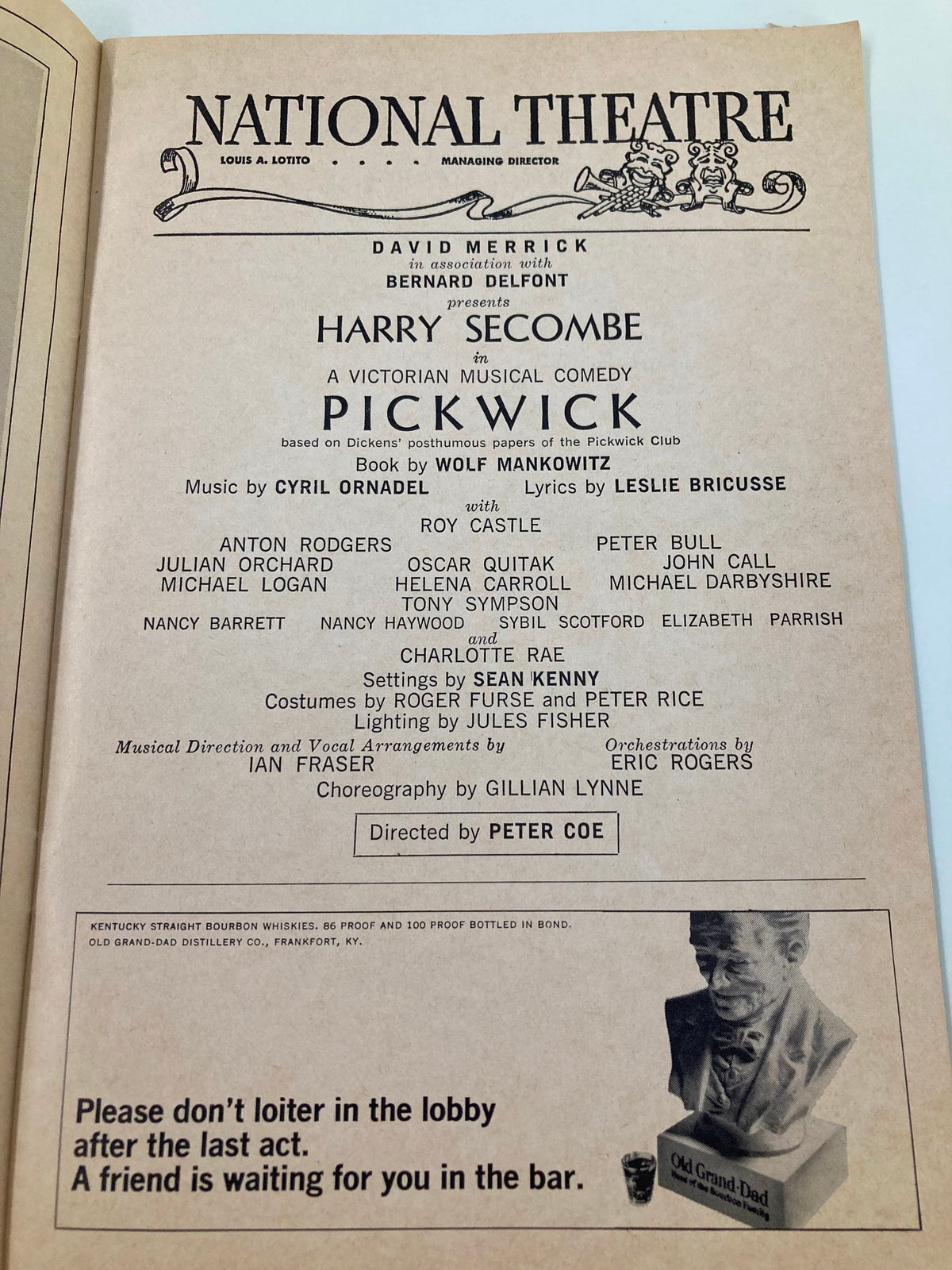 1965 Playbill Pickwick Musical Vintage Memorabilia