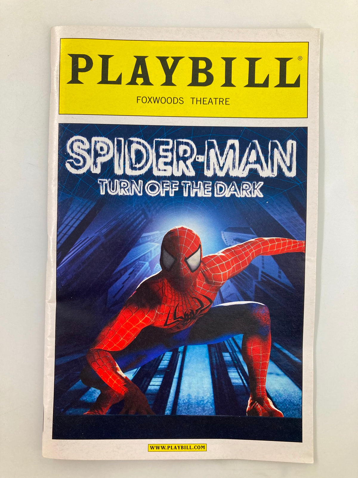 2011 Playbill for 'Spider-Man: Turn Off the Dark' featuring Reeve Carney, showcasing its vibrant cover art from the Foxwoods Theatre production.