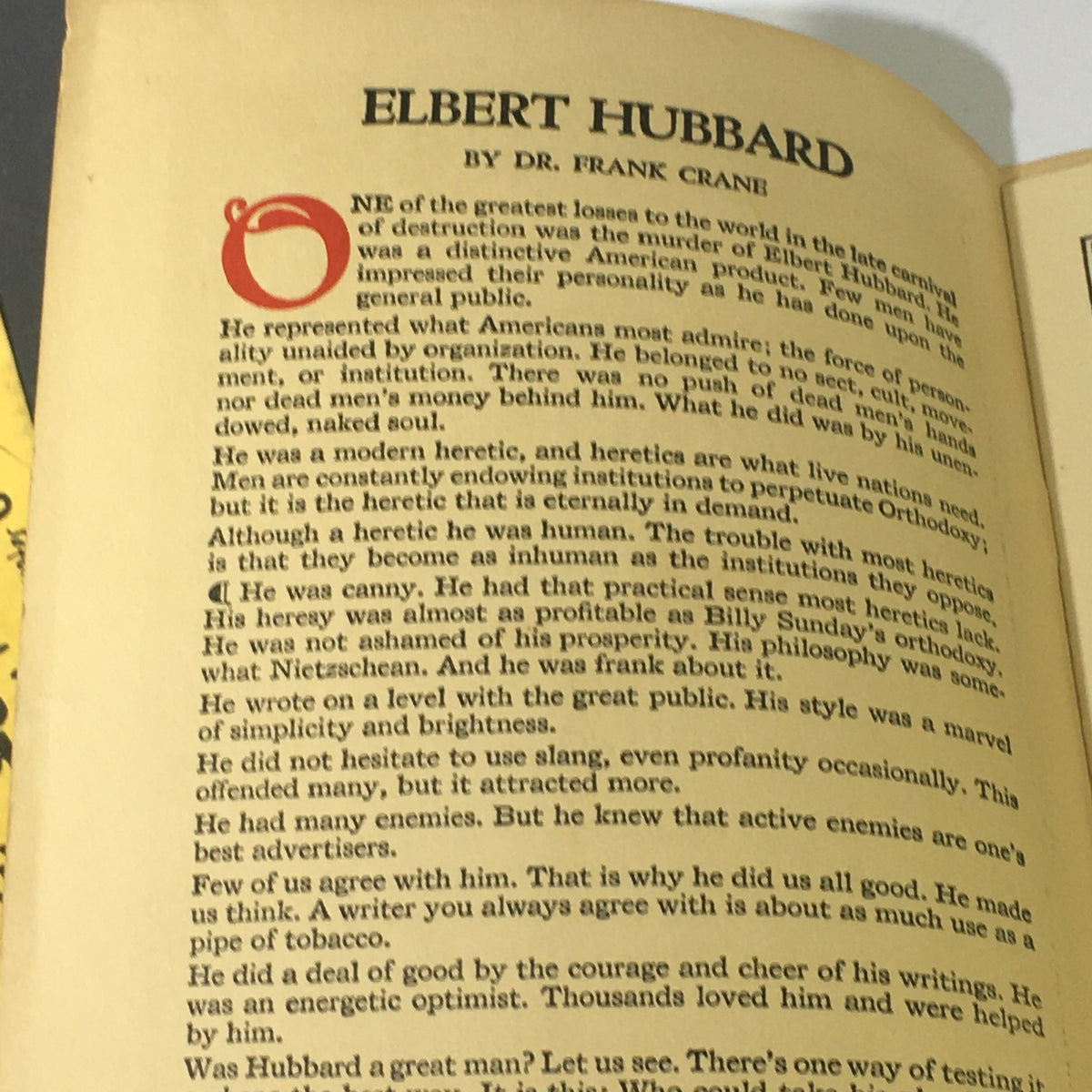 Introduction page of Elbert Hubbard with a detailed description and invocation of his philosophy, from Selected Writings of Elbert Hubbard.