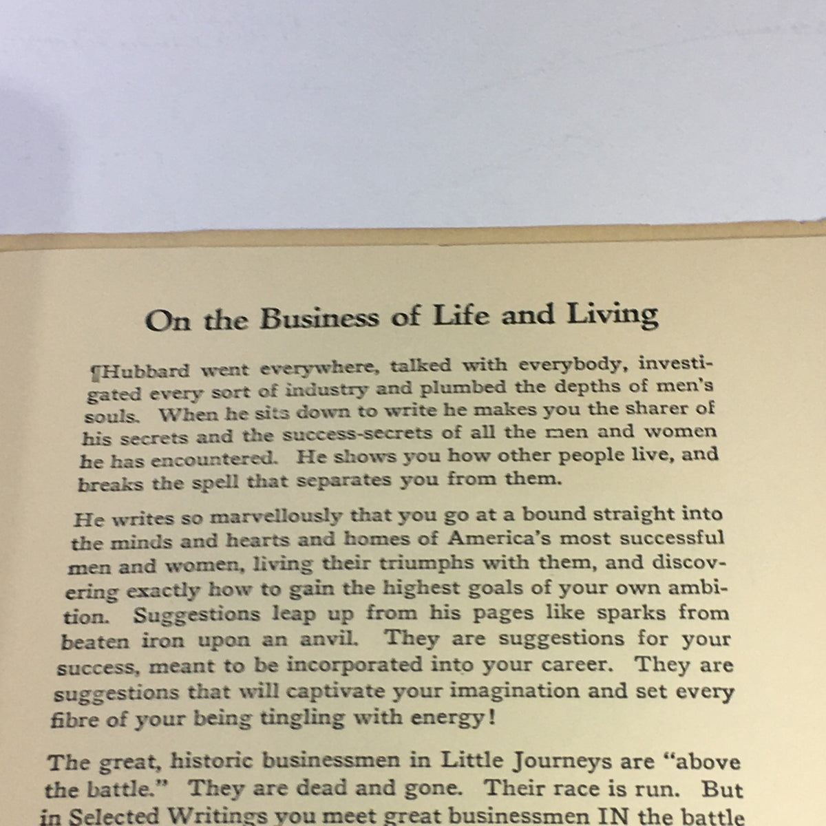 Excerpt from Selected Writings of Elbert Hubbard discussing the importance of business and life insights.