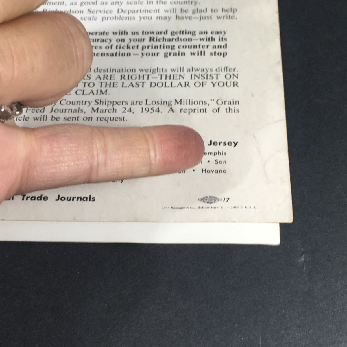 Back cover of VTG The Richardson Beam June 1955 with visible text and details about trade journals, showcasing the magazine's connection to industrial advancements.