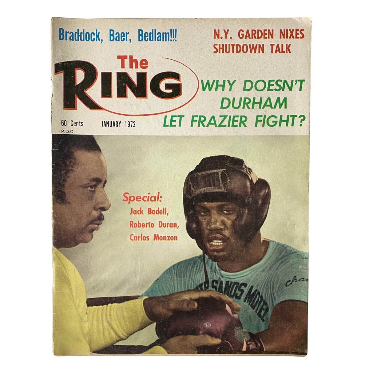 Cover of The Ring Magazine January 1972 featuring Yancey "Yank" Durham, highlighting boxing discussions and special features on champions like Jack Bodell, Roberto Duran, and Carlos Monzon, in very good condition.