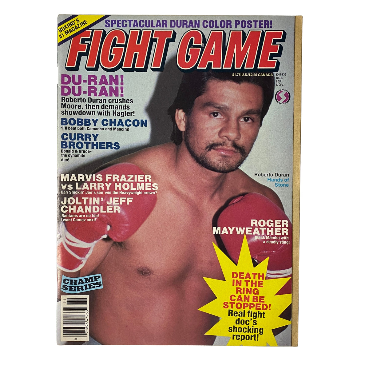 Fight Game Magazine November 1983 Issue No. 10 featuring Roberto Durán on the cover, highlighting his boxing resurgence and including notable fighters like Bobby Chacon and Roger Mayweather.