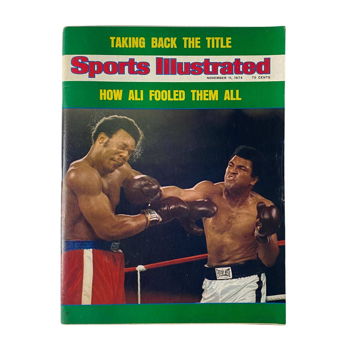 Cover of Sports Illustrated Magazine, November 11, 1974, featuring Muhammad Ali, showcasing his iconic victory strategy after the Rumble in the Jungle.