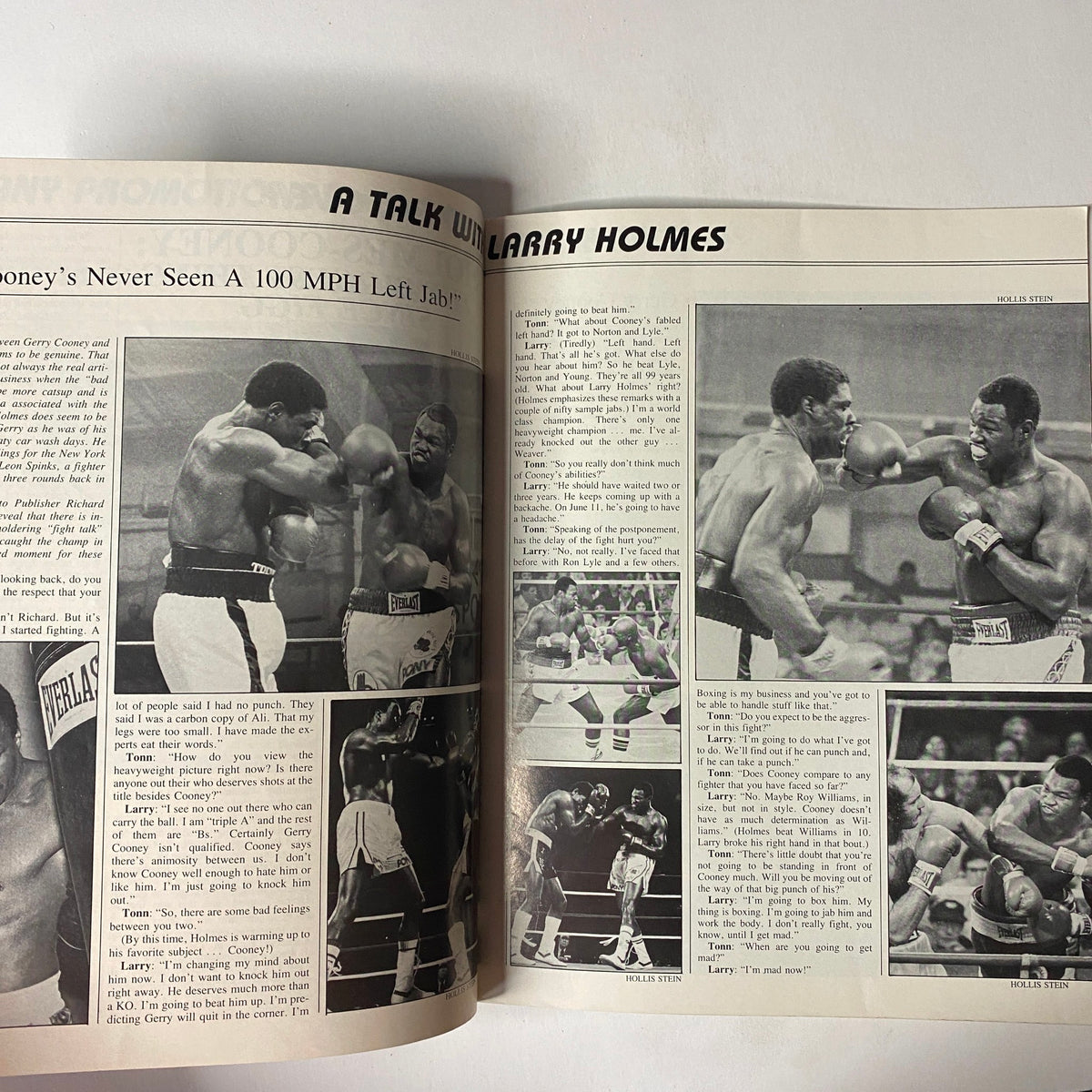 Page from the 1982 Caesar's Palace Larry Holmes vs. Gerry Cooney Official Souvenir Program featuring an article titled 'A Talk With Larry Holmes' with images and text discussing the fighters.