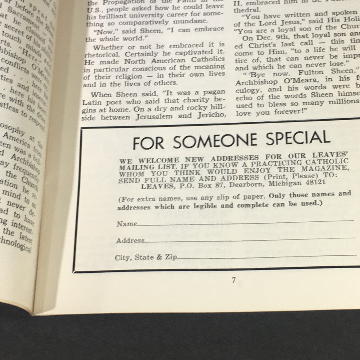 Page from Leaves from the Marianhill Fathers, Vol. 46 #3 May-June 1980 - St. Therese featuring a subscription form for the magazine.