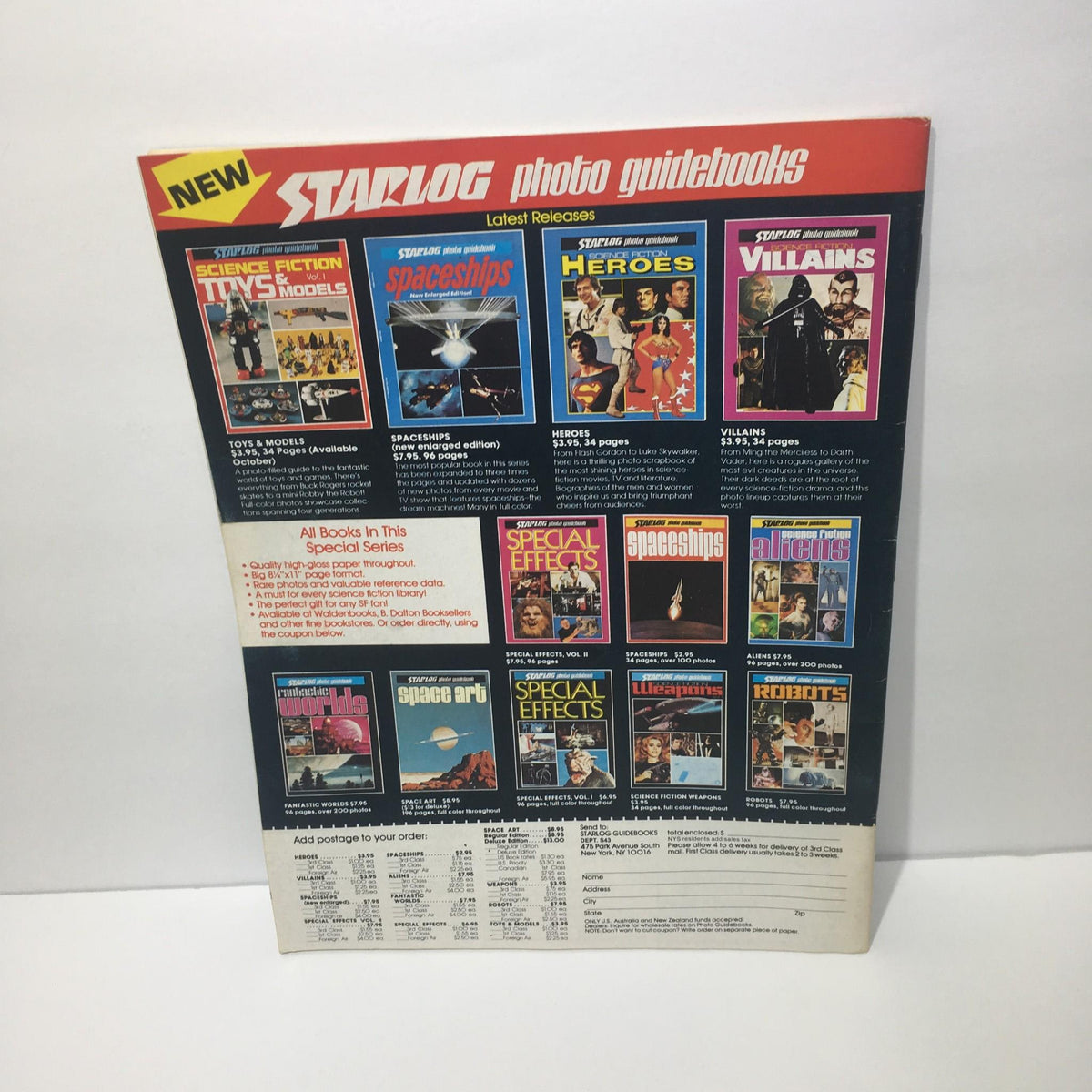 Back cover of Starlog Magazine Number 43 featuring advertisements for various photo guidebooks and latest releases.