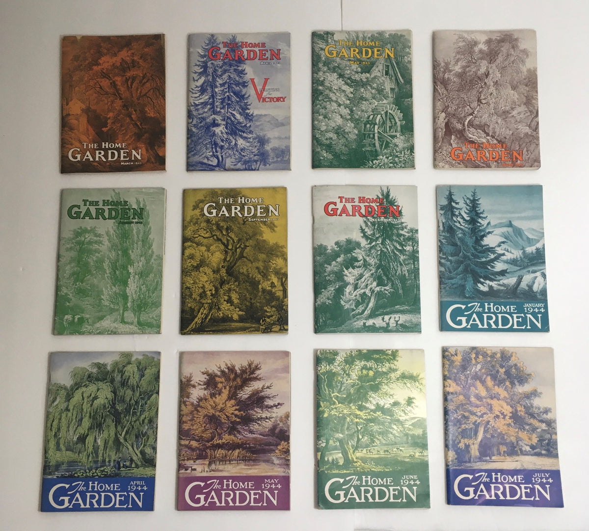 Vintage Magazine Collection: Lot of 12 The Home Garden Complete Year January to December 1944 featuring beautifully illustrated covers from each month.