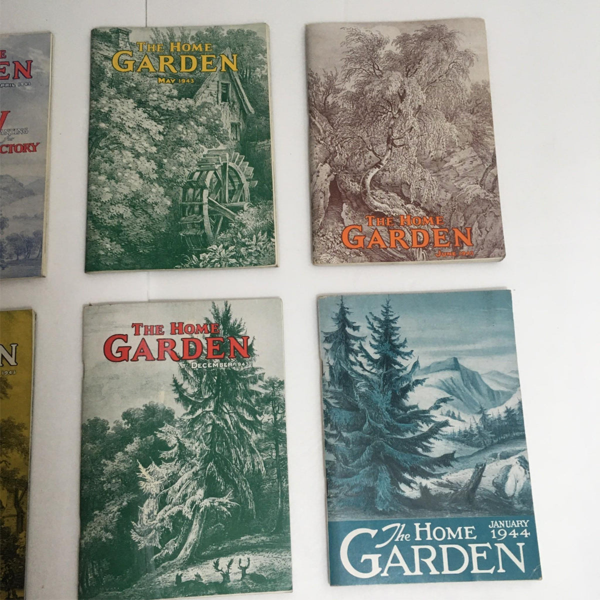 Vintage Magazine Collection: Lot of 12 The Home Garden Complete Year January to December 1944 displaying the May, June, December, and January issues.