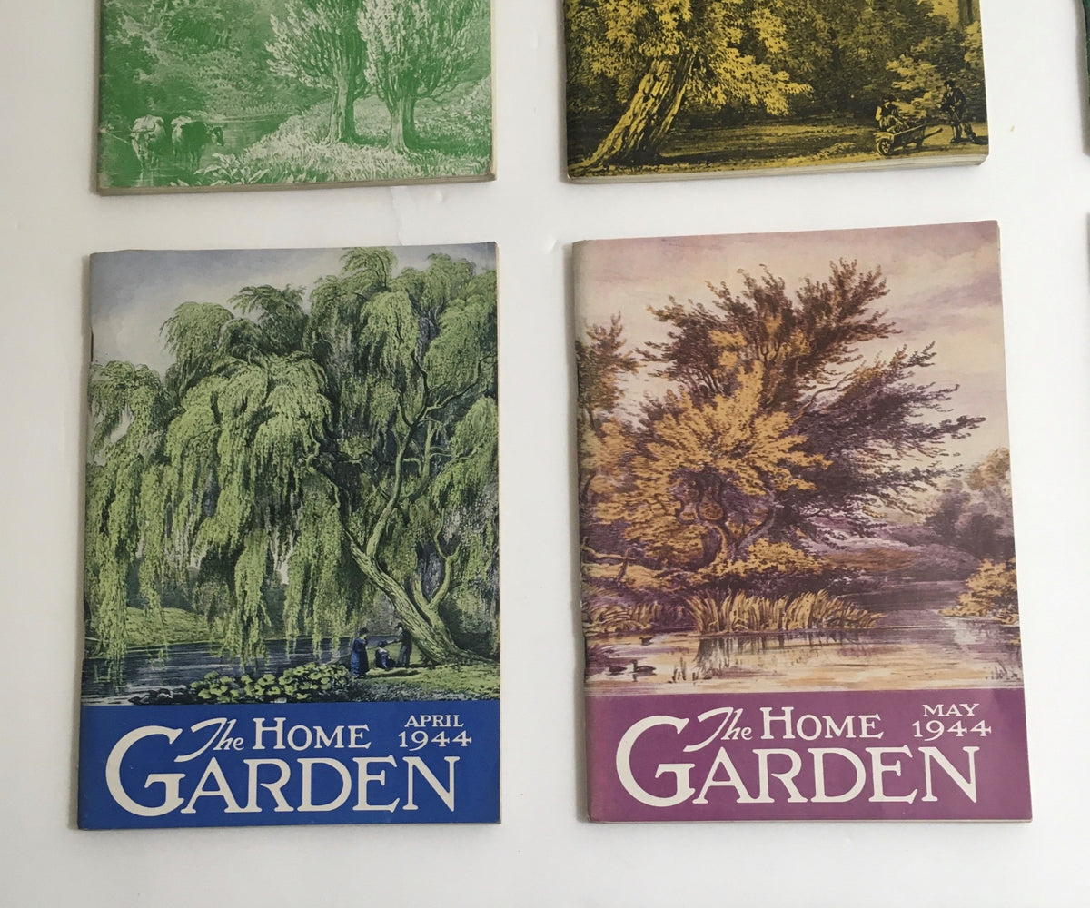 Vintage Magazine Collection: Lot of 12 The Home Garden Complete Year January to December 1944 highlighting the April and May issues with scenic gardens.