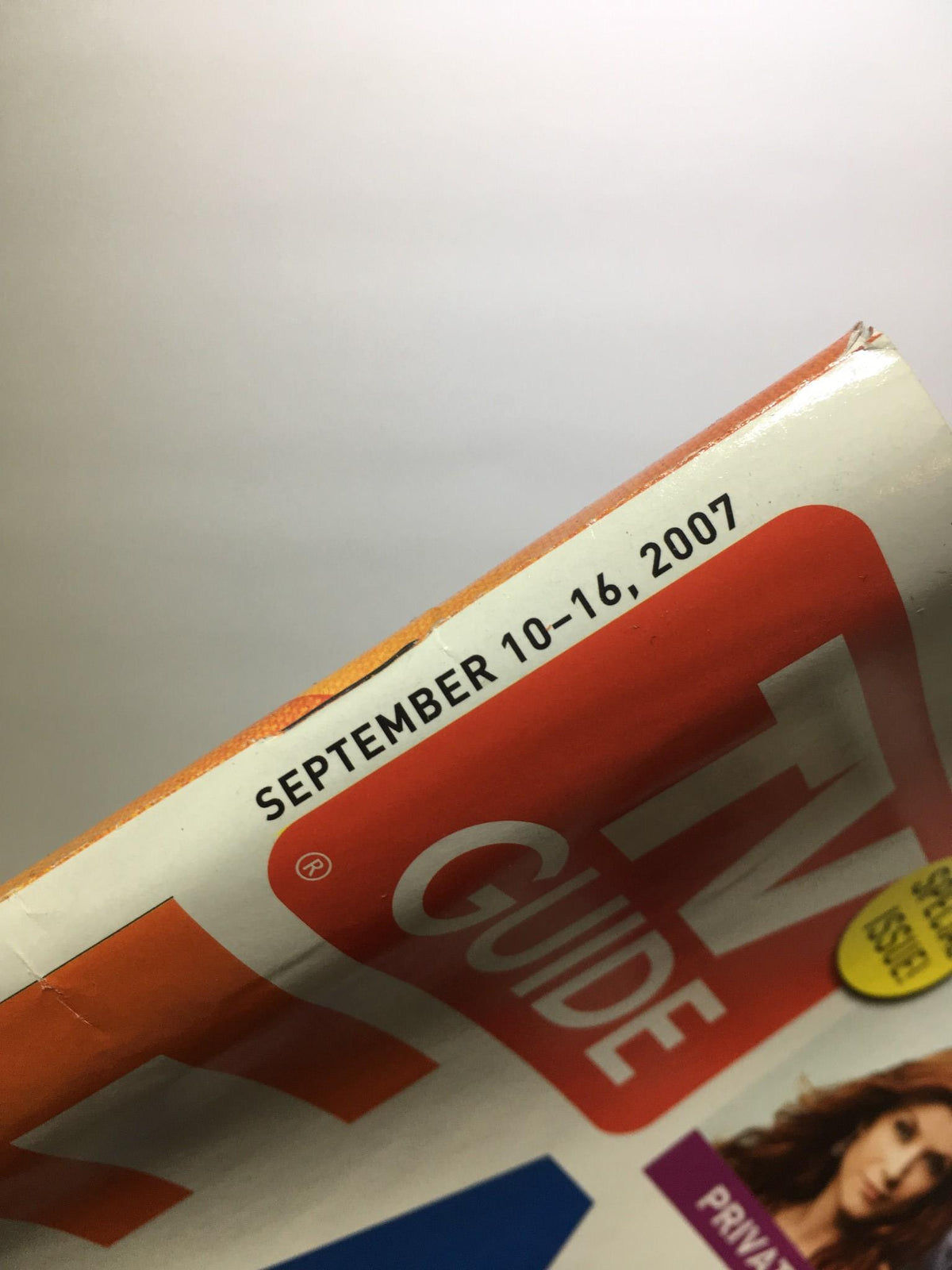Close-up of the publication date on TV Guide Sept 10-16 2007 Special Issue Fall Preview, indicating the time frame for the featured fall shows.