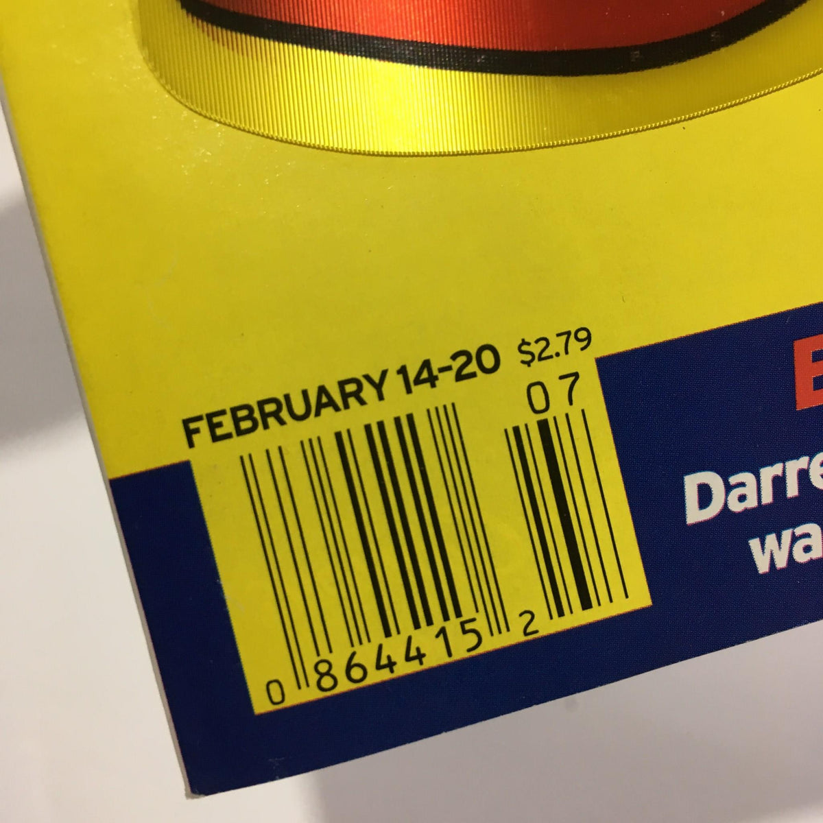 Close-up of the barcode and price label on the TV Guide February 14-20 Nascar 2004, highlighting a price of $2.79.