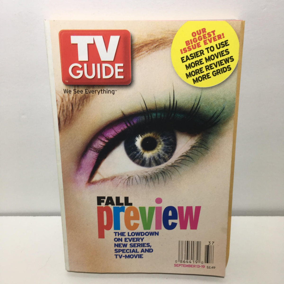Cover of TV Guide Sept 13-19 2003 Fall Preview showcasing an artistic eye design with the text 'Fall Preview' highlighting new series, specials, and TV-movies.