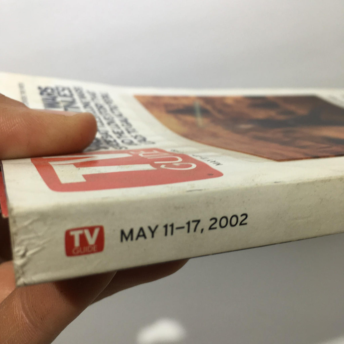 Close-up of the spine detailing of TV Guide May 11-17 2002 Star Wars Saga, showcasing the date and publication details for collectors.
