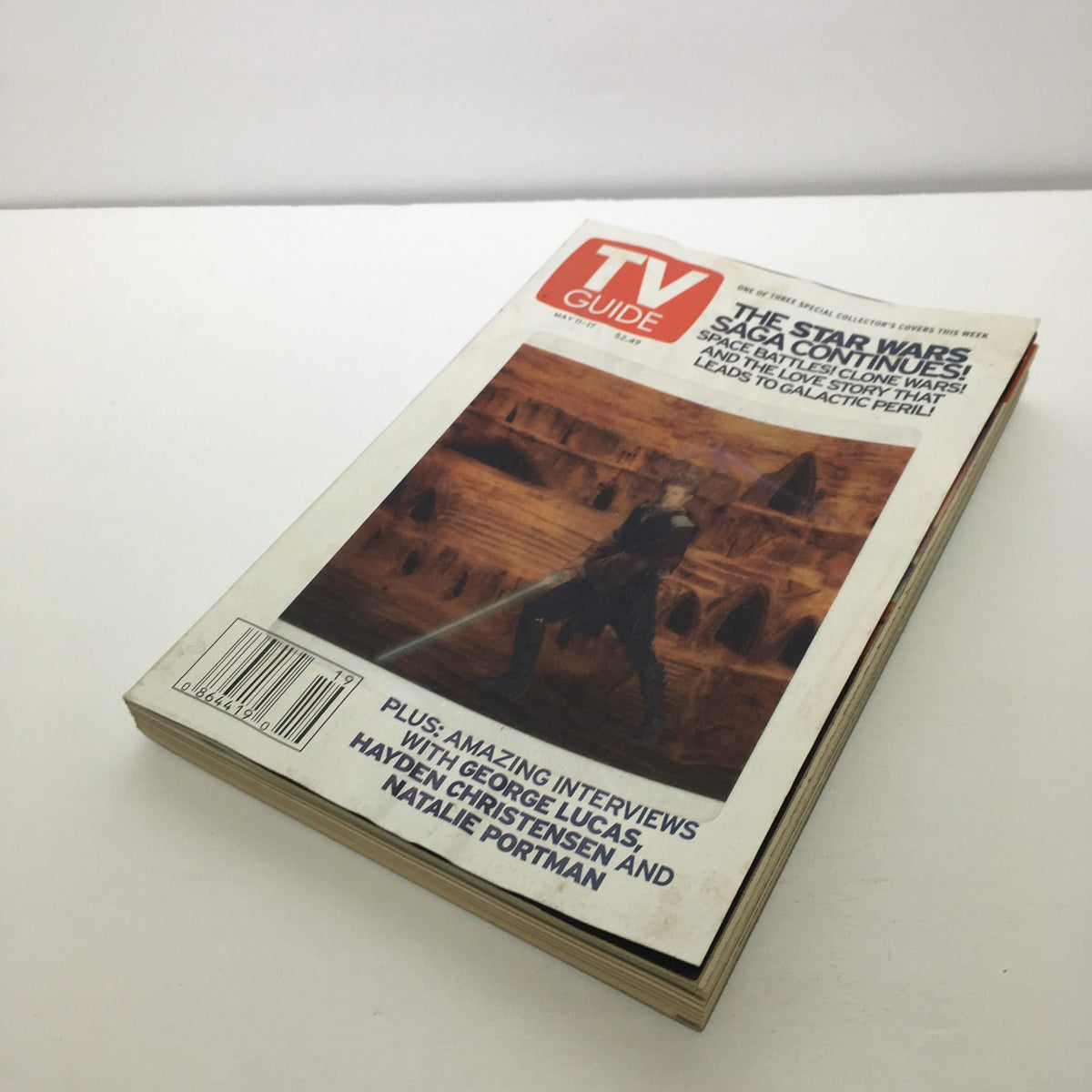 Front cover of TV Guide May 11-17 2002 Star Wars Saga featuring a Star Wars character, with promotion for interviews with Hayden Christensen and Natalie Portman.
