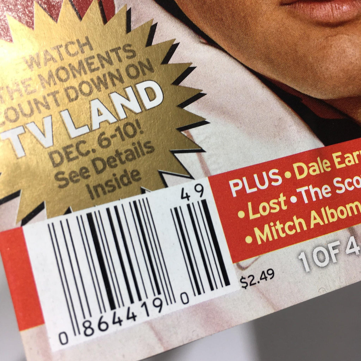 Close-up of the lower corner of TV Guide December 5-11, 2004 featuring a promotional message about TV Land and a barcode, along with the selling price.