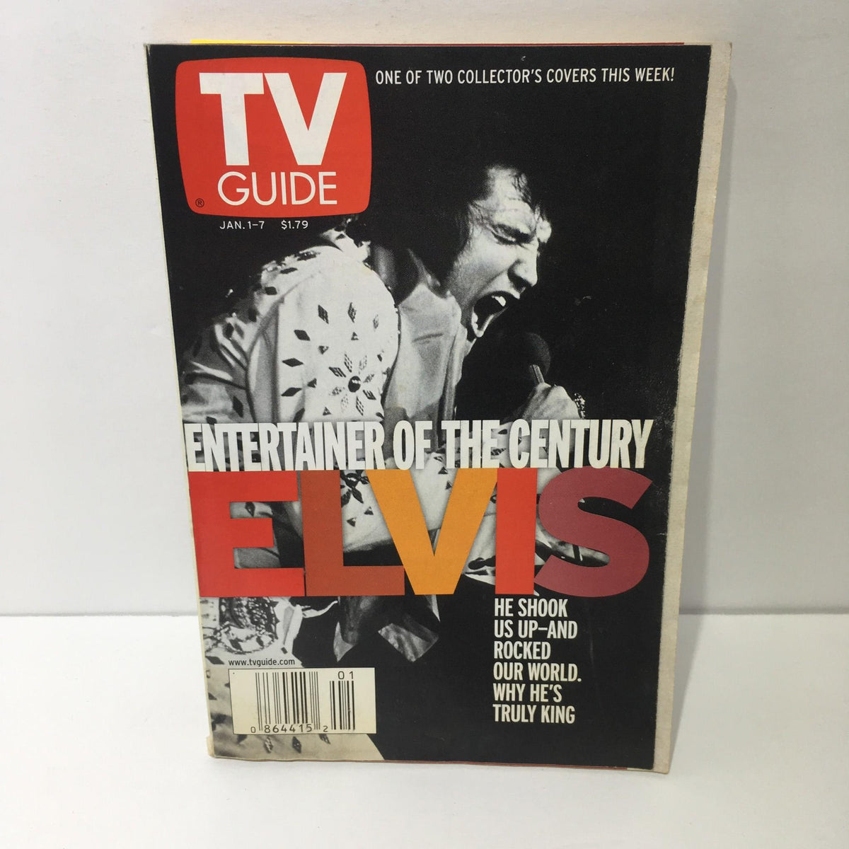 TV Guide cover from January 1-7, 2000 featuring Elvis Presley, titled 'Entertainer of the Century'. The cover highlights Elvis with a bold layout and taglines celebrating his legacy.