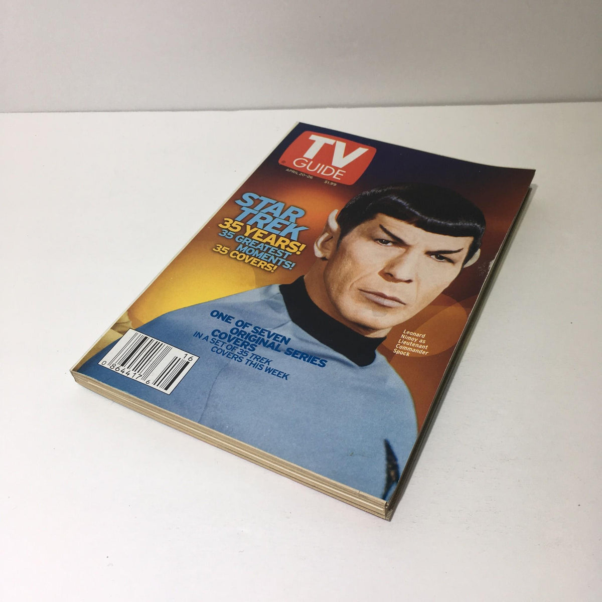 Another angle of the TV Guide April 20-26 2002 with Leonard Nimoy as Spock on the front, showcasing its excellent condition.