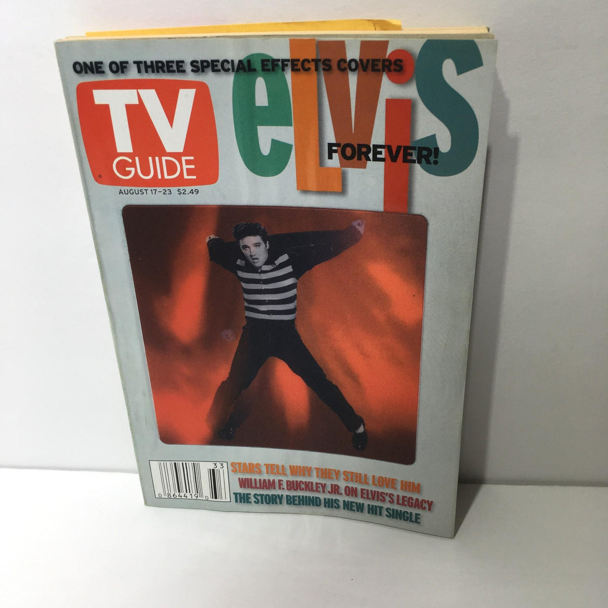 TV Guide August 17-23 2002 issue featuring Elvis Presley on the cover with the text 'elvis FOREVER!' highlighting the special effects cover design.