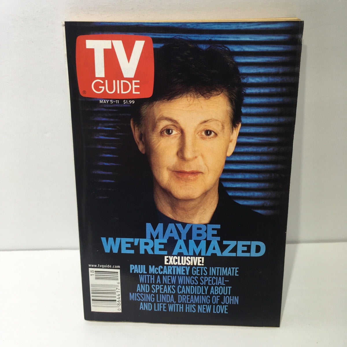 TV Guide May 5-11 2001 featuring Paul McCartney on the cover with the title 'Maybe We're Amazed,' showcasing an exclusive interview and a promotion for the new Wings special.