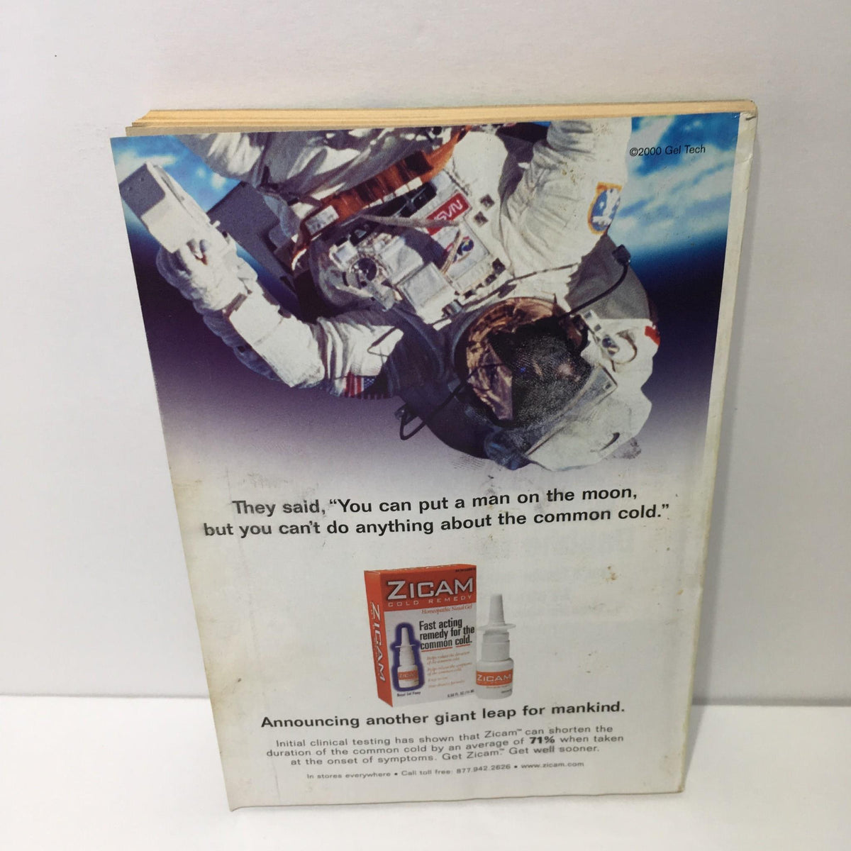Back cover of TV Guide from Oct 21-27 2000 featuring an astronaut and a Zicam advertisement, illustrating the quote about space exploration.