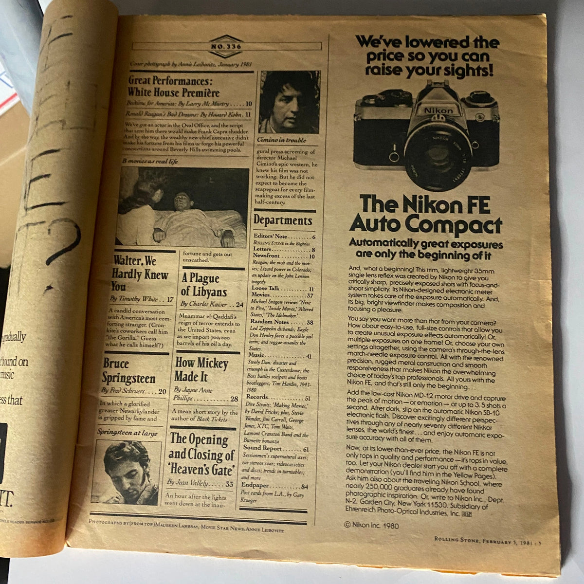Inside page of VTG Rolling Stone Magazine February 5 1981 showcasing listings and articles, including Bruce Springsteen's feature, from issue number 336.